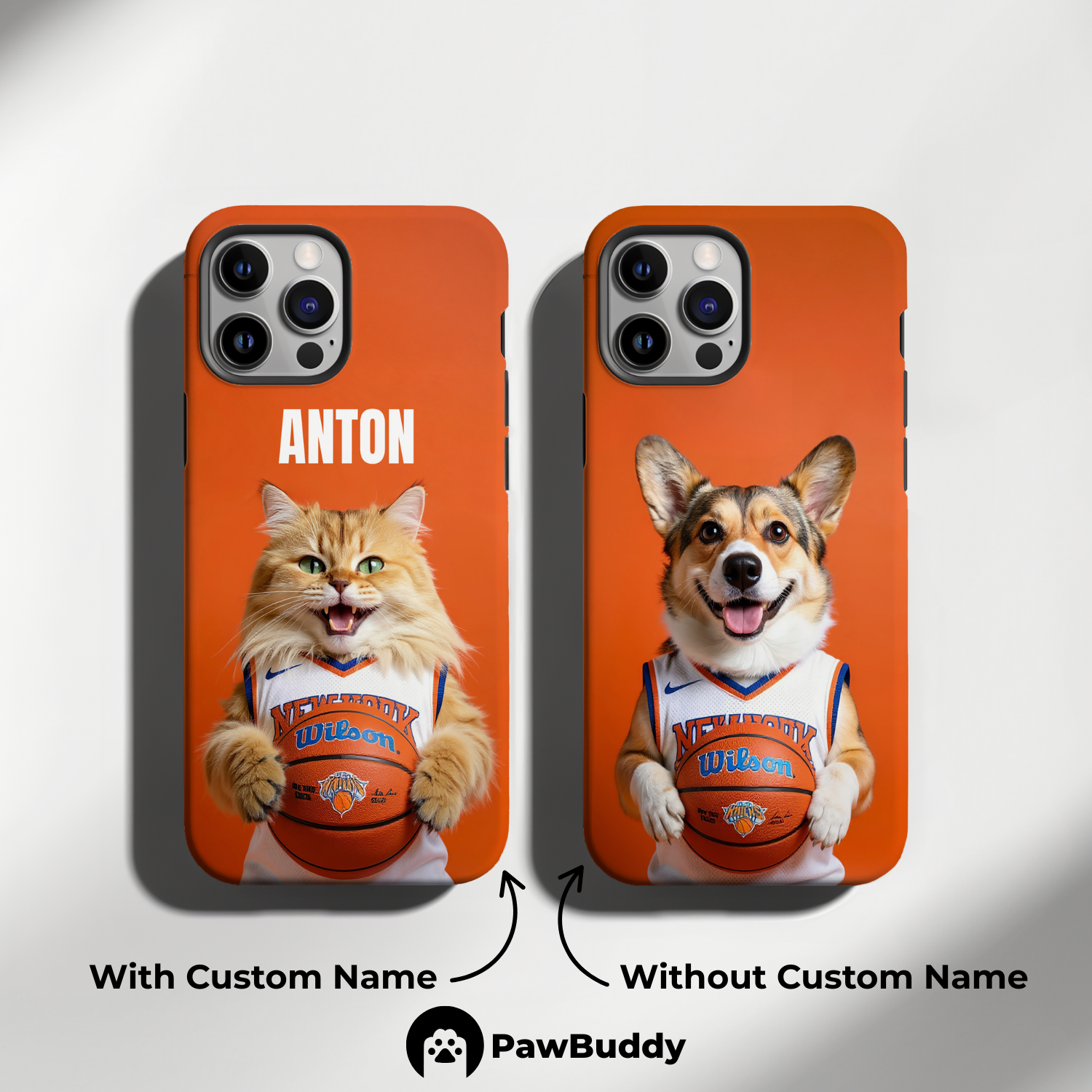 Custom Pet Phone Case for iPhone 11–17, Personalized Orange Court Energy Basketball Portrait Design, Dual-Layer Shockproof PC+TPU Protective Cover with Glossy Wraparound Printing, Unique Gift for Pet Lovers