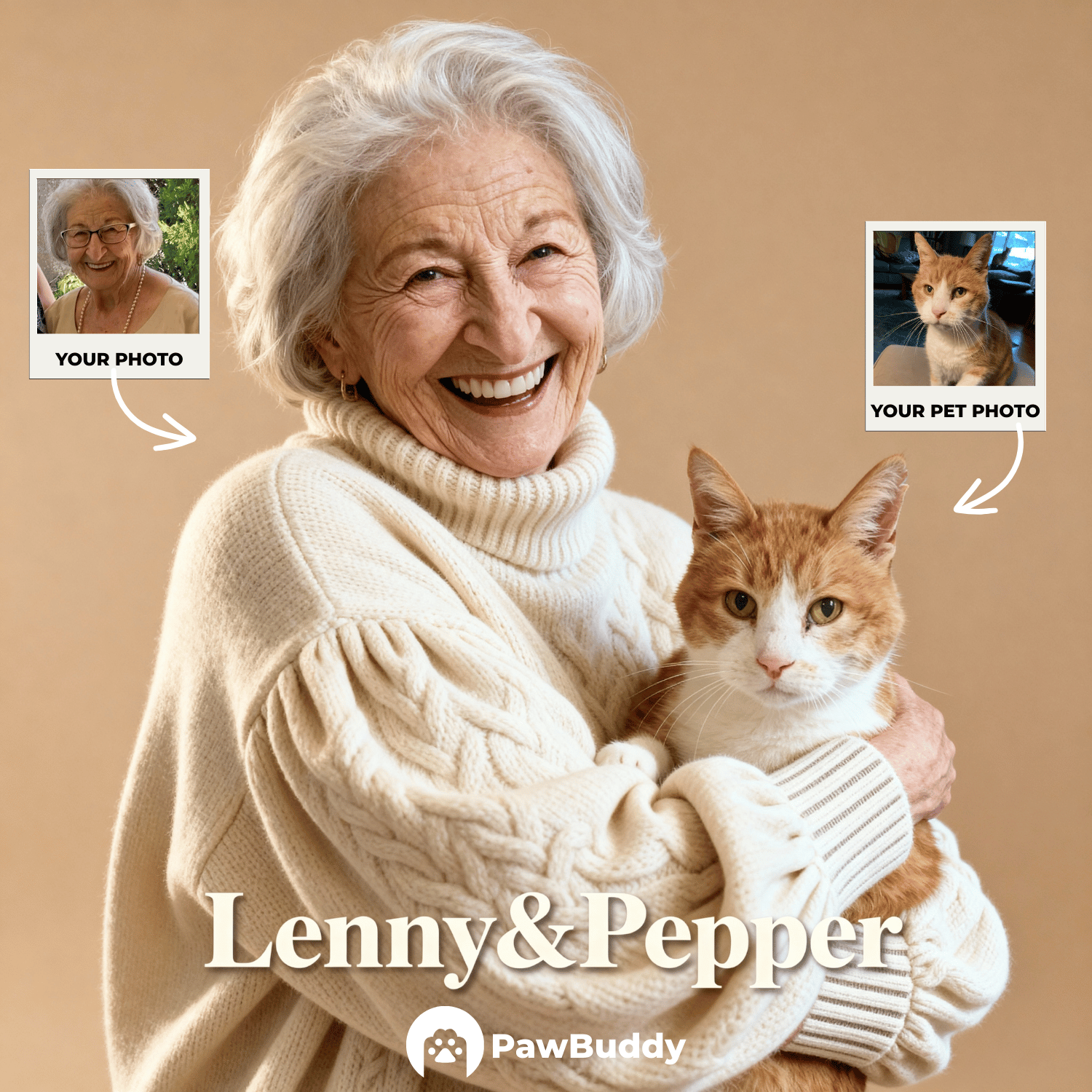 Custom Human & Pet Portrait Warm Beige Studio Hug Digital Artwork - Personalized High-Resolution Artwork for Pet Lovers, Perfect for Online Sharing or as a Unique Family-Themed Keepsake