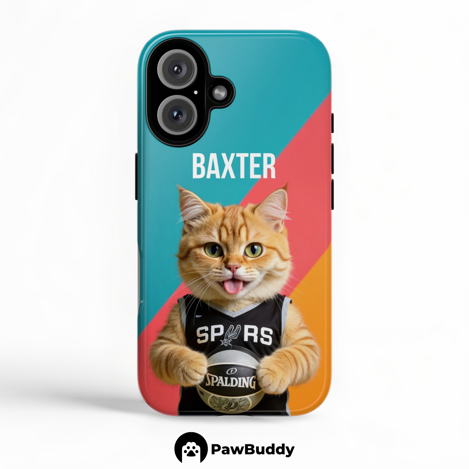 Custom Pet Phone Case for iPhone 11–17, Personalized Retro Teal Champion Basketball Portrait Design, Dual-Layer Shockproof PC+TPU Protective Cover with Glossy Wraparound Printing, Unique Gift for Pet Lovers