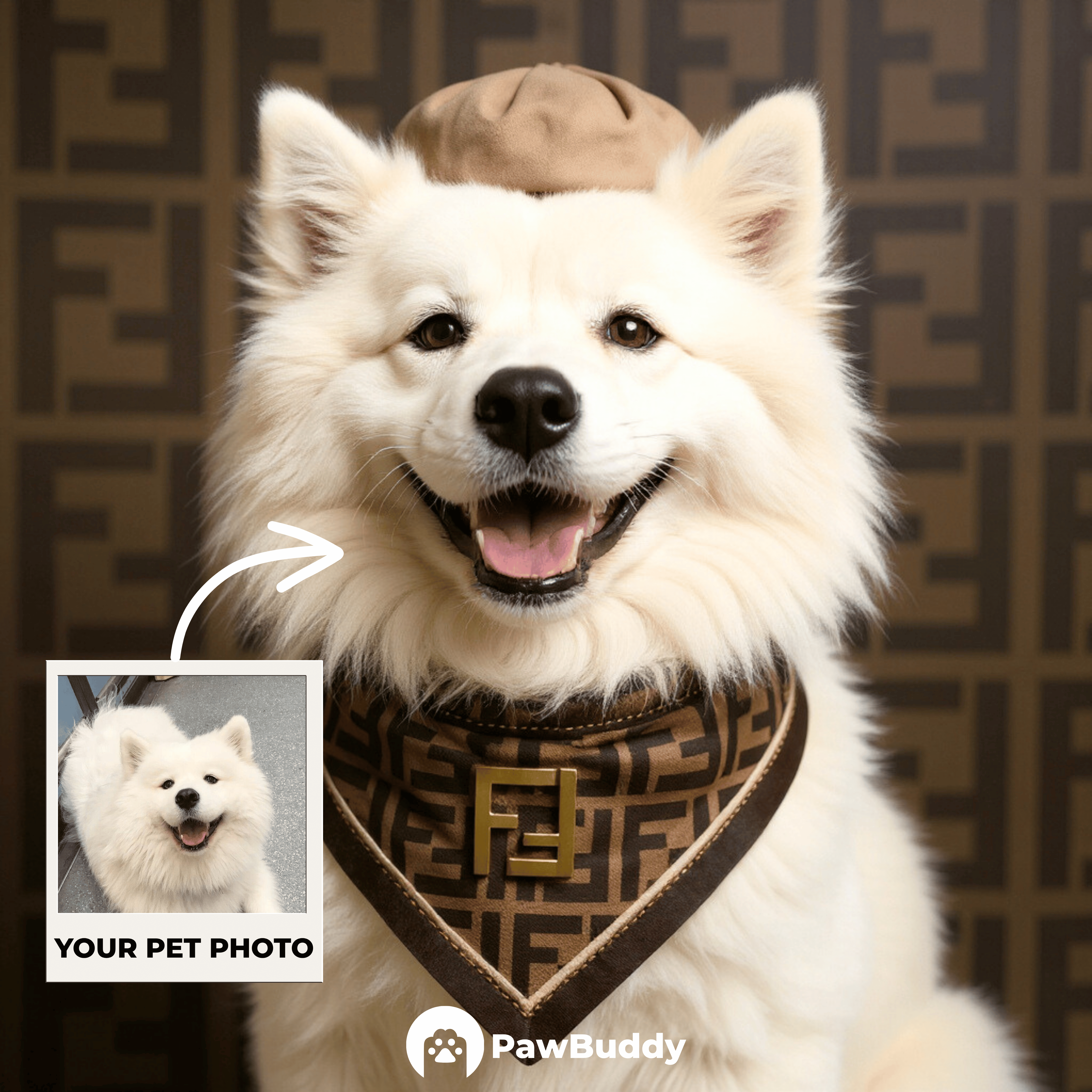 Custom Pet Portrait Monogram Luxe Italian Couture Style Digital Artwork – Personalized High-Resolution Artwork for Pet Lovers, Perfect for Online Sharing or as a Unique Luxury Keepsake