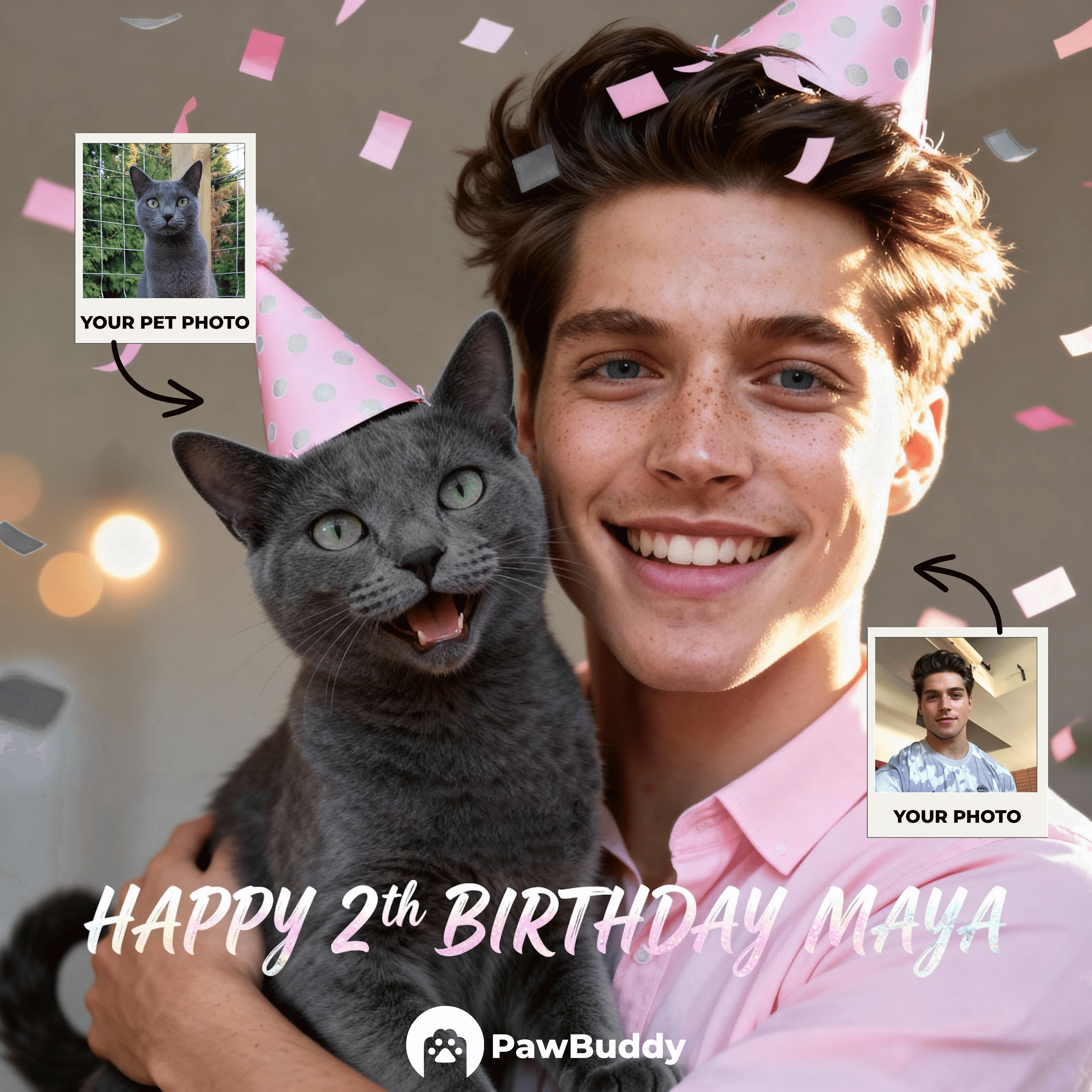 Custom Human & Pet Portrait Birthday Multi Theme Bundle Digital Artwork - Personalized High Resolution Artwork for Pet Lovers, Perfect for Online Sharing or as a Unique Birthday Keepsake