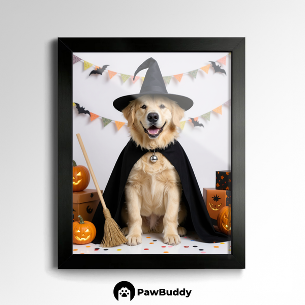 Custom Pet Poster Magical Witch Halloween Portrait – Personalized High-Resolution Matte Print for Wall Art, Home Decor, or Unique Gifts for Pet Lovers
