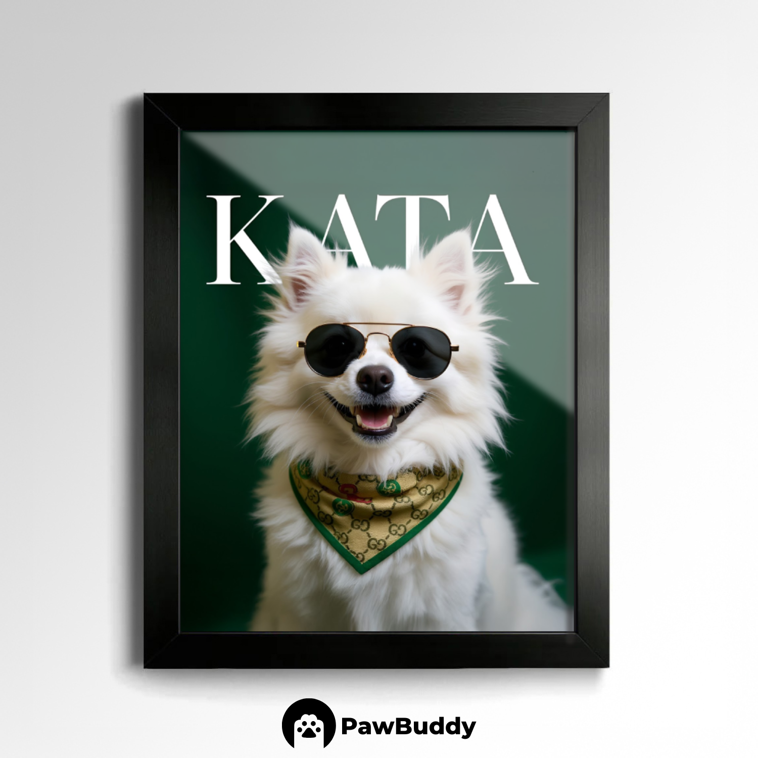 Custom Pet Poster Elegant Green Chic Portrait – Personalized High-Resolution Matte Print for Wall Art, Home Decor, or Unique Gifts for Pet Lovers (Frame Not Included)