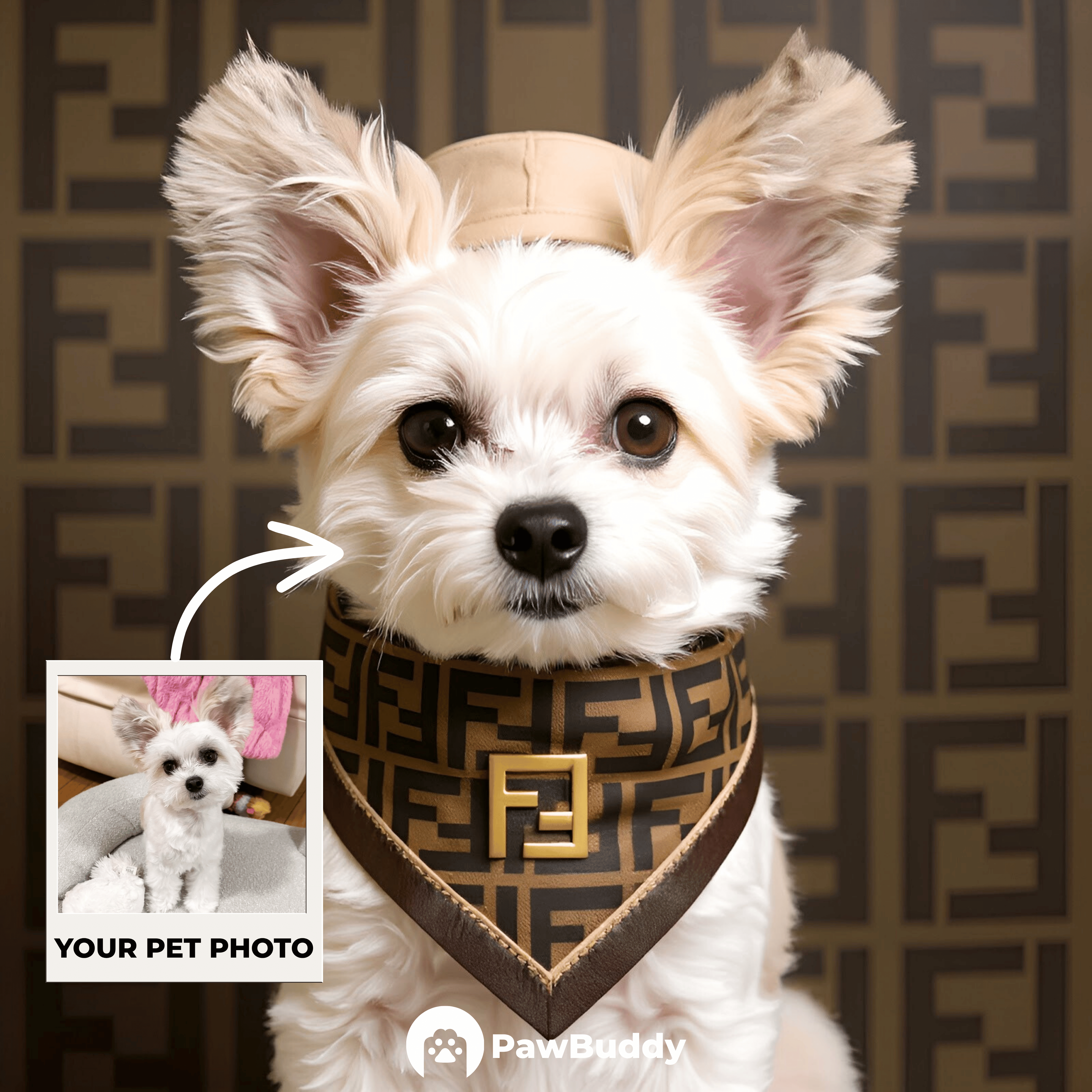 Custom Pet Portrait Monogram Luxe Italian Couture Style Digital Artwork – Personalized High-Resolution Artwork for Pet Lovers, Perfect for Online Sharing or as a Unique Luxury Keepsake