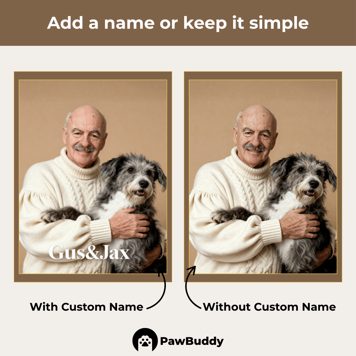 Custom Human & Pet Portrait Warm Beige Studio Hug Digital Artwork - Personalized High-Resolution Artwork for Pet Lovers, Perfect for Online Sharing or as a Unique Family-Themed Keepsake