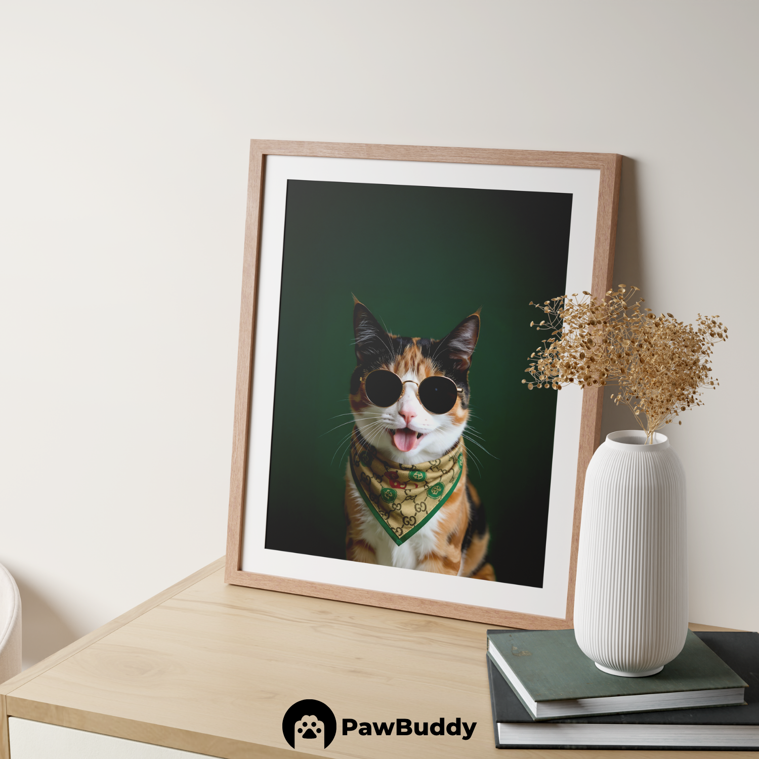 Custom Pet Poster Elegant Green Chic Portrait – Personalized High-Resolution Matte Print for Wall Art, Home Decor, or Unique Gifts for Pet Lovers (Frame Not Included)