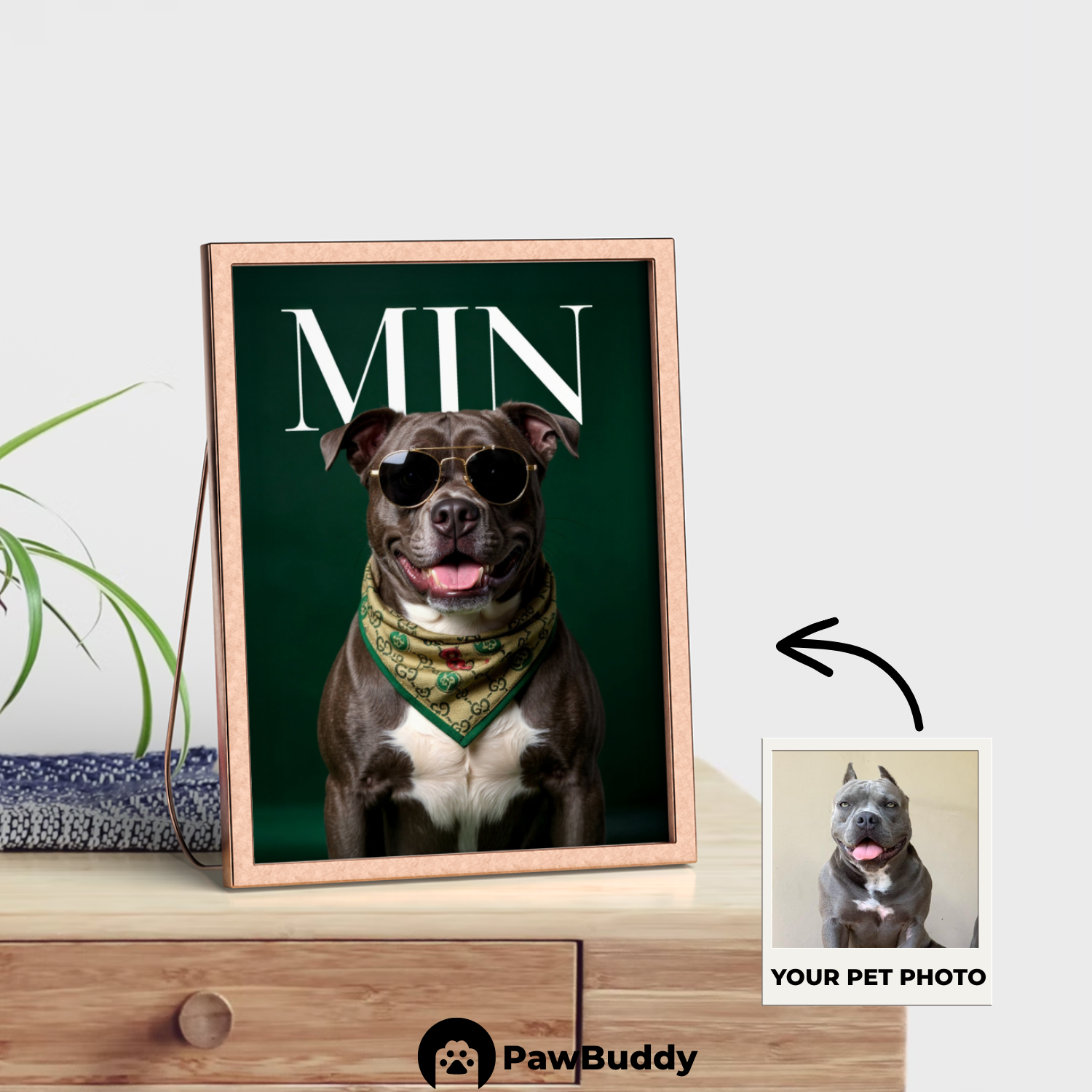 Custom Pet Poster Elegant Green Chic Portrait – Personalized High-Resolution Matte Print for Wall Art, Home Decor, or Unique Gifts for Pet Lovers (Frame Not Included)