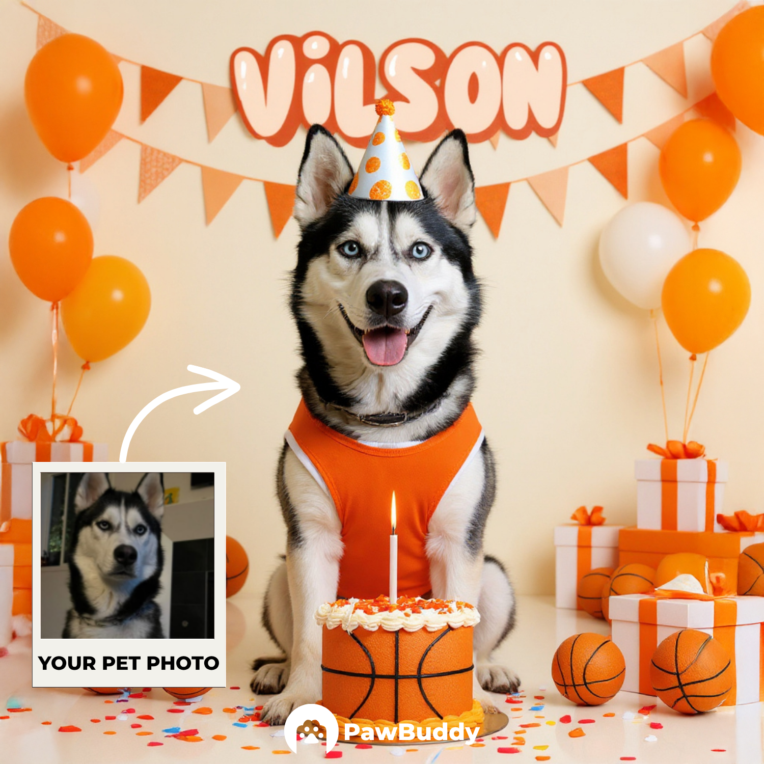 Custom Pet Portrait Sporty Birthday Celebration Digital Artwork - Personalized High-Resolution Artwork for Pet Lovers, Perfect for Online Sharing or as a Unique Sport-Themed Keepsake