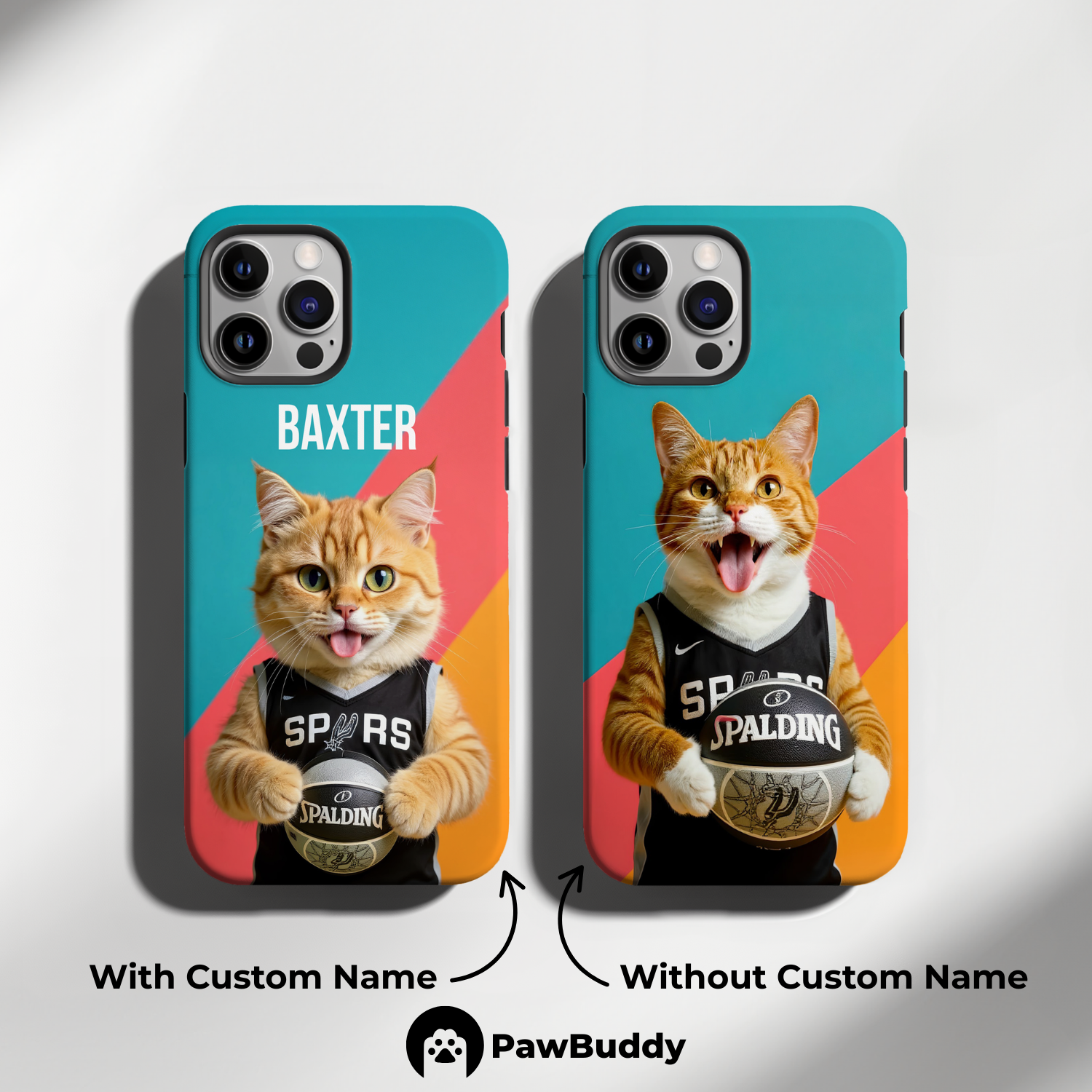 Custom Pet Phone Case for iPhone 11–17, Personalized Retro Teal Champion Basketball Portrait Design, Dual-Layer Shockproof PC+TPU Protective Cover with Glossy Wraparound Printing, Unique Gift for Pet Lovers