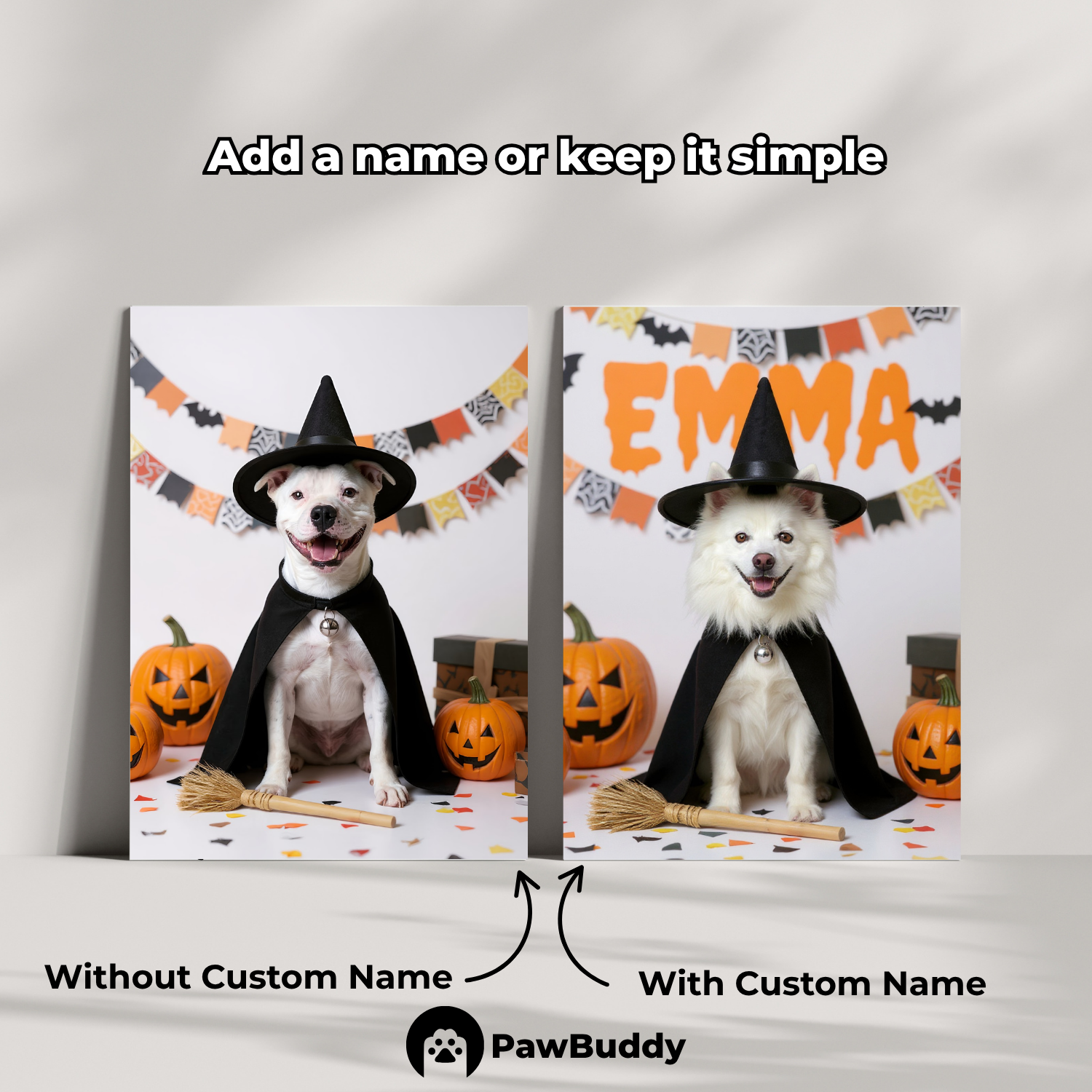 Custom Pet Poster Magical Witch Halloween Portrait – Personalized High-Resolution Matte Print for Wall Art, Home Decor, or Unique Gifts for Pet Lovers (Frame Not Included)