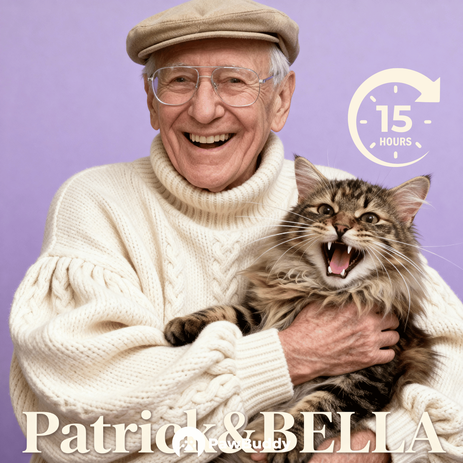 Custom Human & Pet Portrait Lavender Smile Studio Digital Artwork - Personalized High-Resolution Artwork for Pet Lovers, Perfect for Online Sharing or as a Unique Joyful Keepsake
