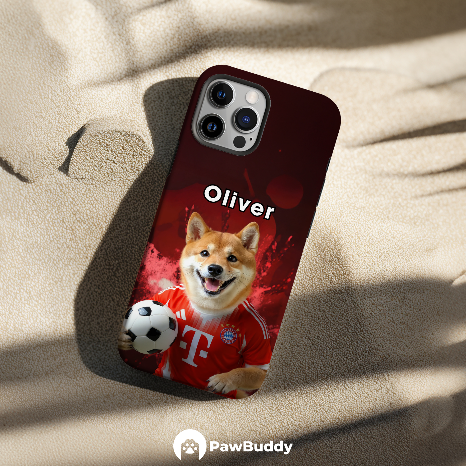 Custom Pet Phone Case for iPhone 11–17, Personalized Soccer Red Fireworks Stadium Design with Jersey and Ball, Dual-Layer Shockproof PC+TPU Protective Cover with Glossy Wraparound Printing, Unique Gift for Pet Lovers