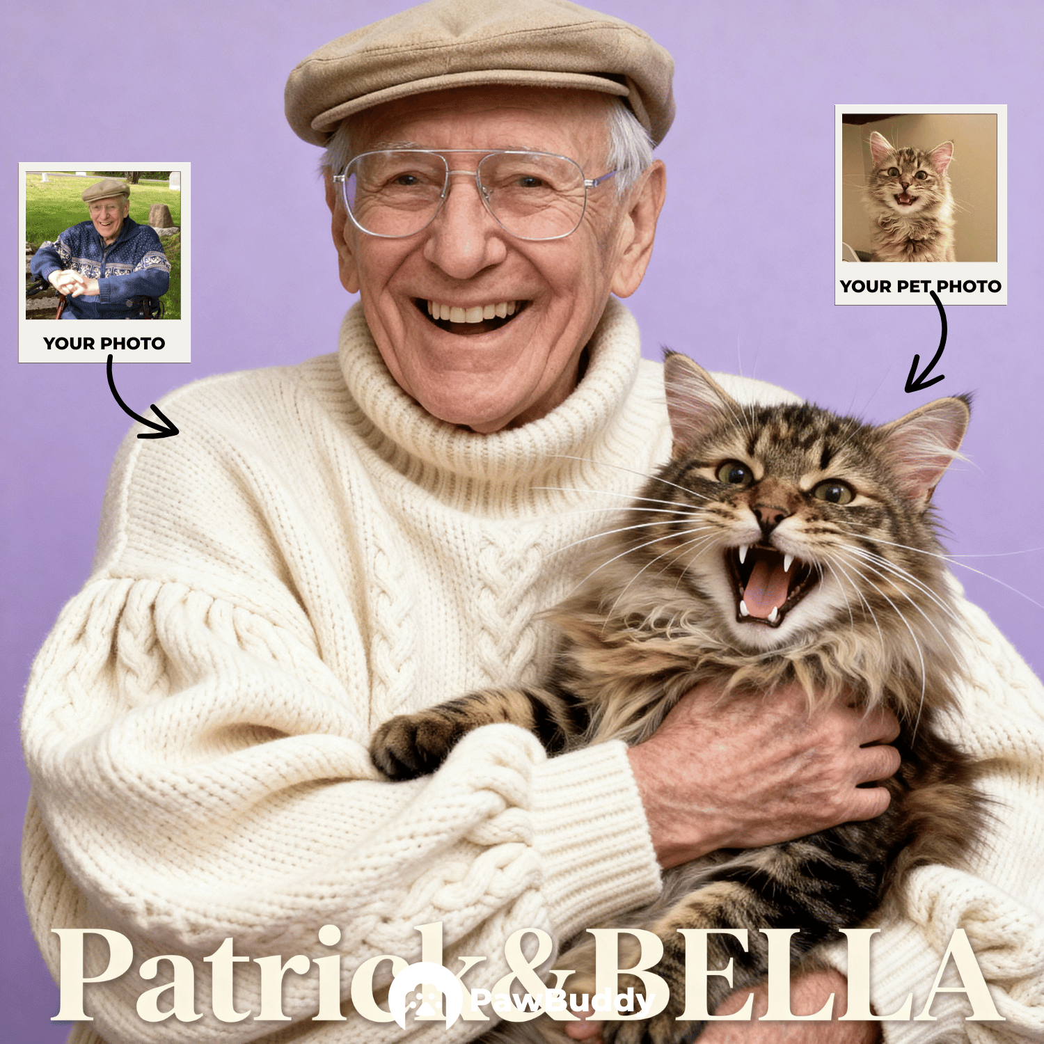 Custom Human & Pet Portrait Lavender Smile Studio Digital Artwork - Personalized High-Resolution Artwork for Pet Lovers, Perfect for Online Sharing or as a Unique Joyful Keepsake