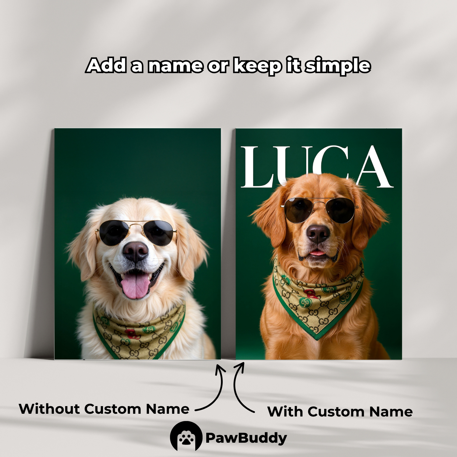 Custom Pet Poster Elegant Green Chic Portrait – Personalized High-Resolution Matte Print for Wall Art, Home Decor, or Unique Gifts for Pet Lovers (Frame Not Included)
