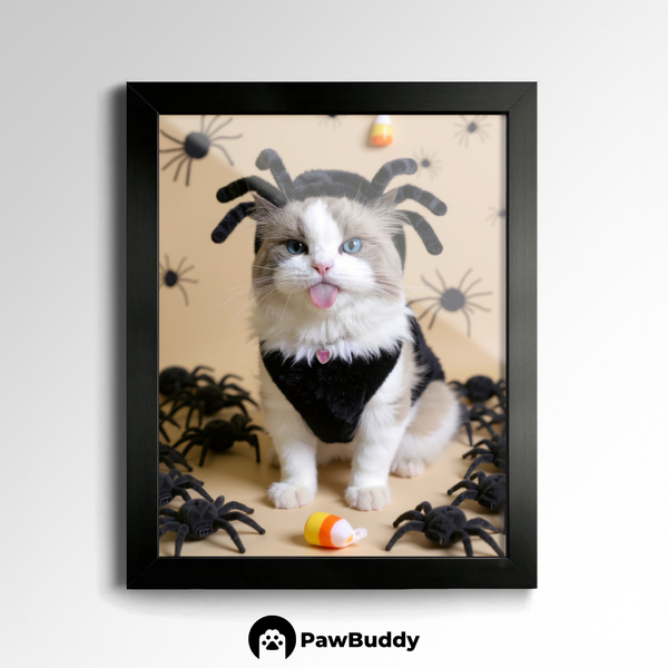 Custom Pet Poster Spooky Spider Halloween Portrait – Personalized High-Resolution Matte Print for Wall Art, Home Decor, or Unique Gifts for Pet Lovers