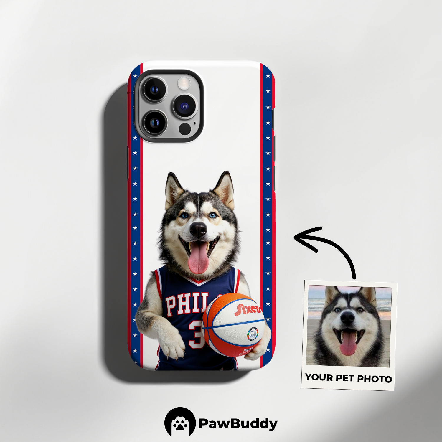 Custom Pet Phone Case for iPhone 11–17, Personalized All-Star Legacy Basketball Portrait Design, Dual-Layer Shockproof PC+TPU Protective Cover with Glossy Wraparound Printing, Unique Gift for Pet Lovers