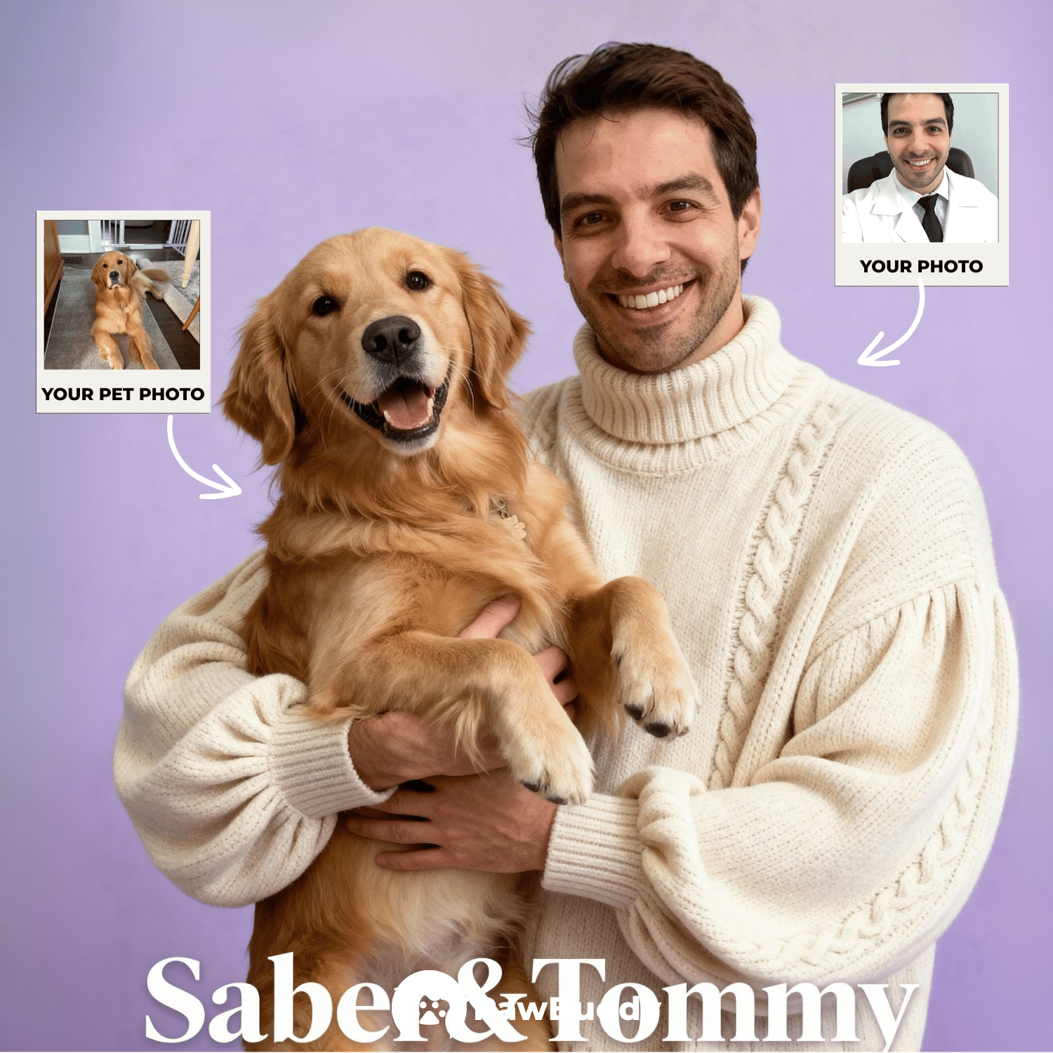 Custom Human & Pet Portrait Lavender Smile Studio Digital Artwork - Personalized High-Resolution Artwork for Pet Lovers, Perfect for Online Sharing or as a Unique Joyful Keepsake