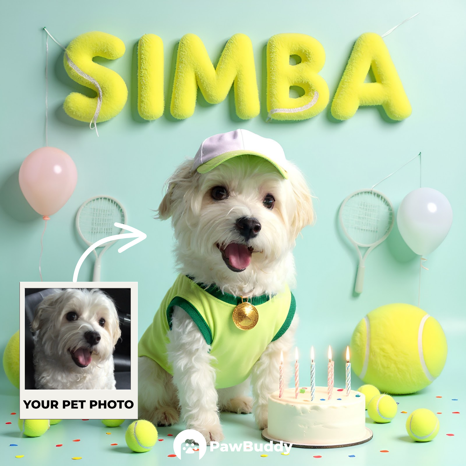 Custom Pet Portrait Sporty Birthday Celebration Digital Artwork - Personalized High-Resolution Artwork for Pet Lovers, Perfect for Online Sharing or as a Unique Sport-Themed Keepsake
