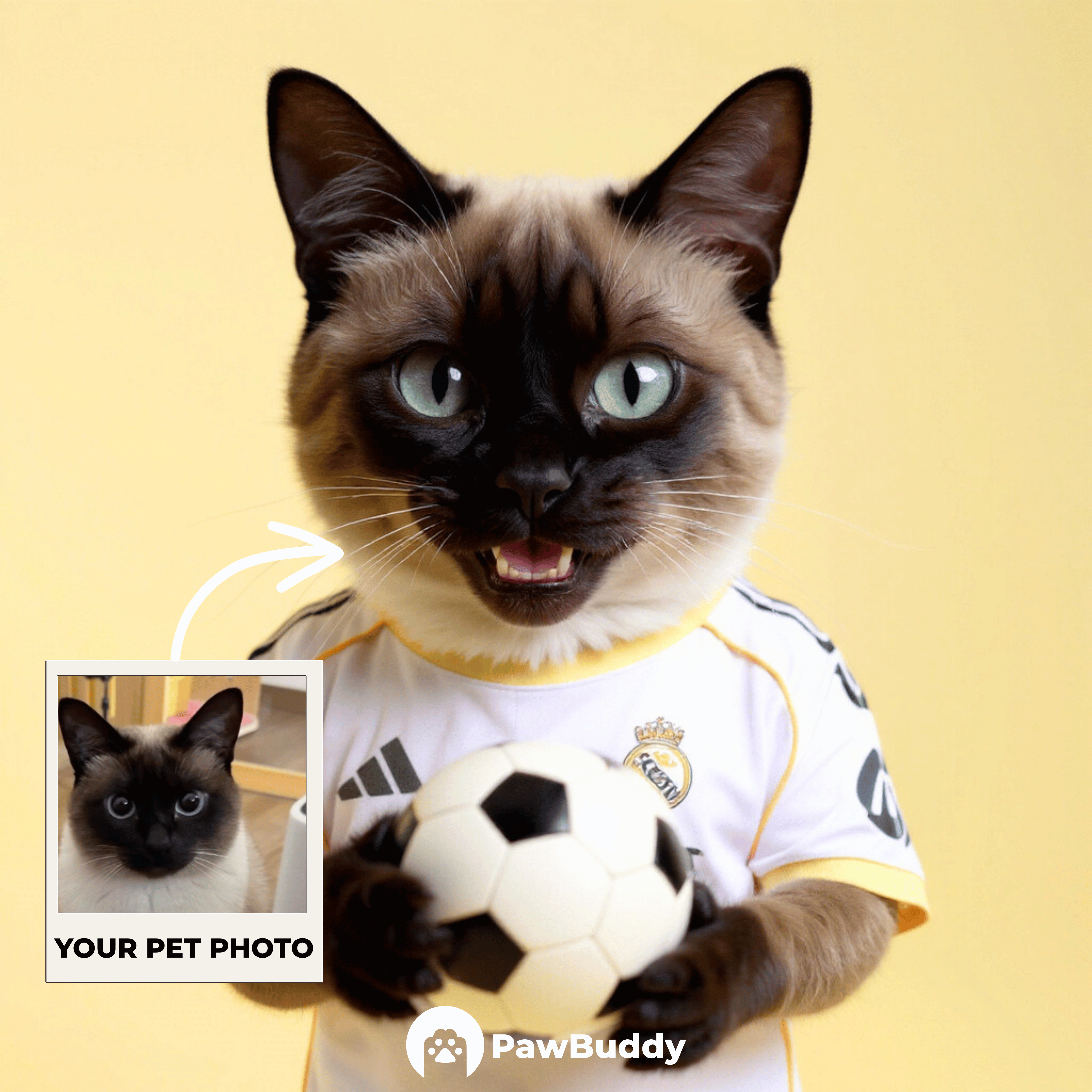 Custom Pet Portrait Golden Royal Legacy Soccer Style Digital Artwork – Personalized High-Resolution Artwork for Pet Lovers, Perfect for Online Sharing or as a Timeless Sports-Inspired Keepsake