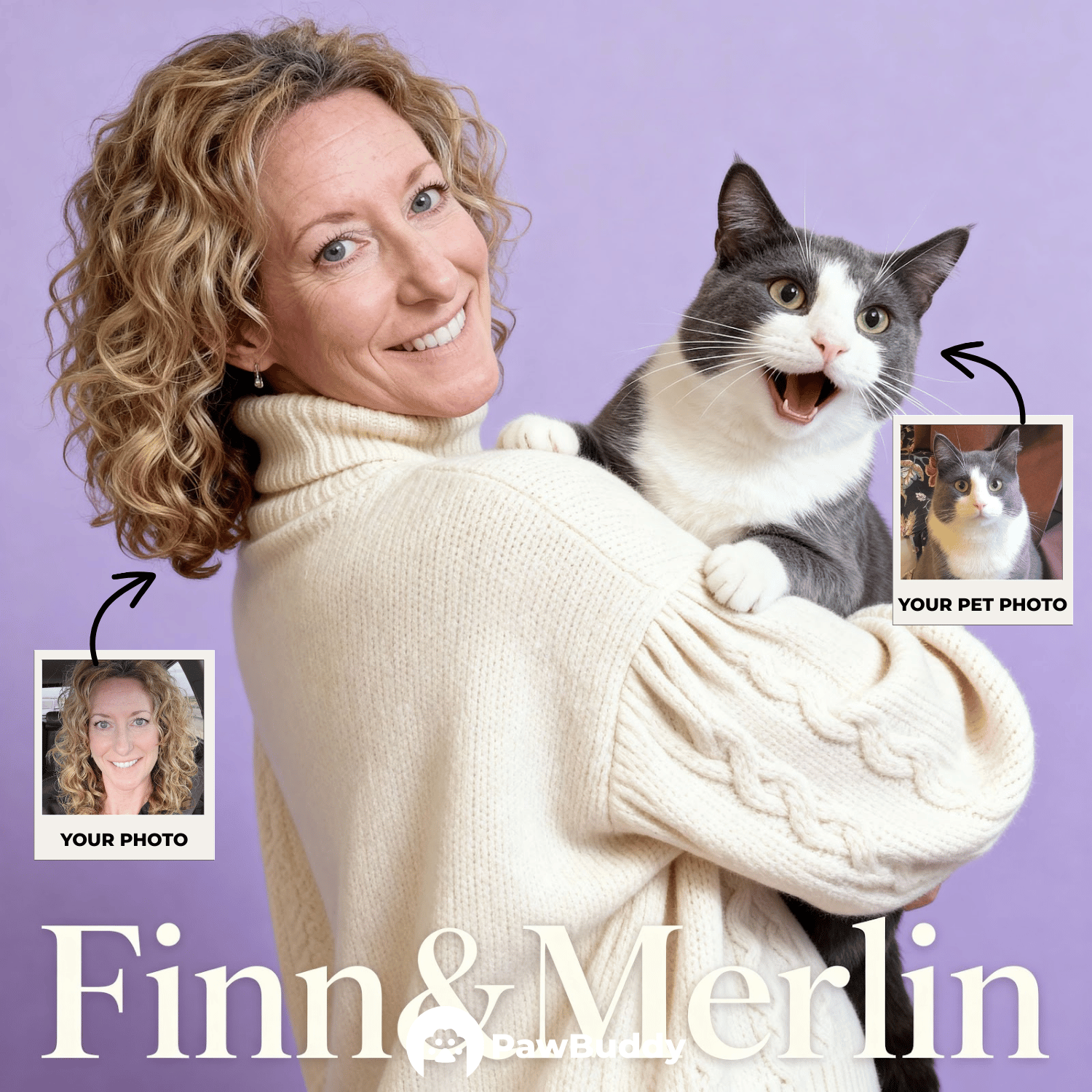 Custom Human & Pet Portrait Lavender Smile Studio Digital Artwork - Personalized High-Resolution Artwork for Pet Lovers, Perfect for Online Sharing or as a Unique Joyful Keepsake