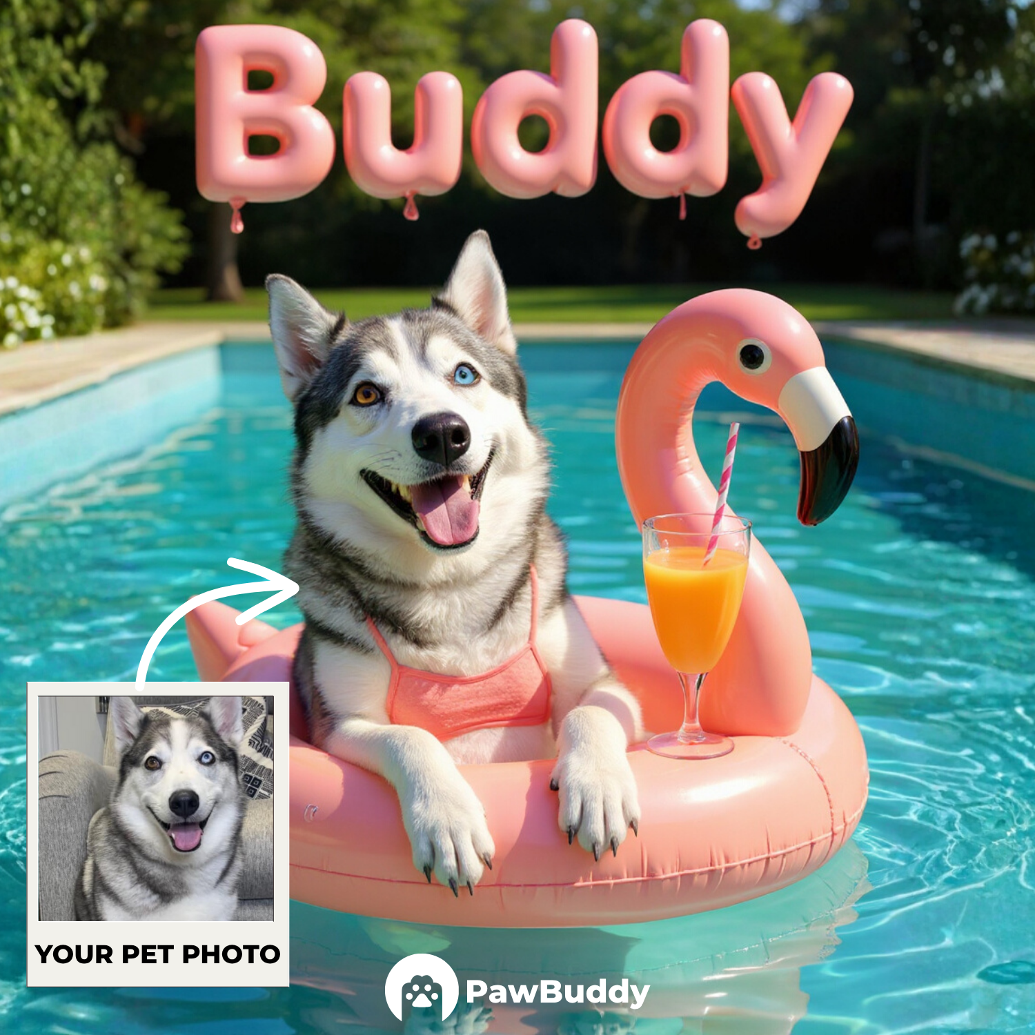 Custom Pet Portrait Summer Splash Pool Style Digital Artwork - Personalized High-Resolution Artwork for Pet Lovers, Perfect for Online Sharing or as a Unique Vacation-Themed Keepsake