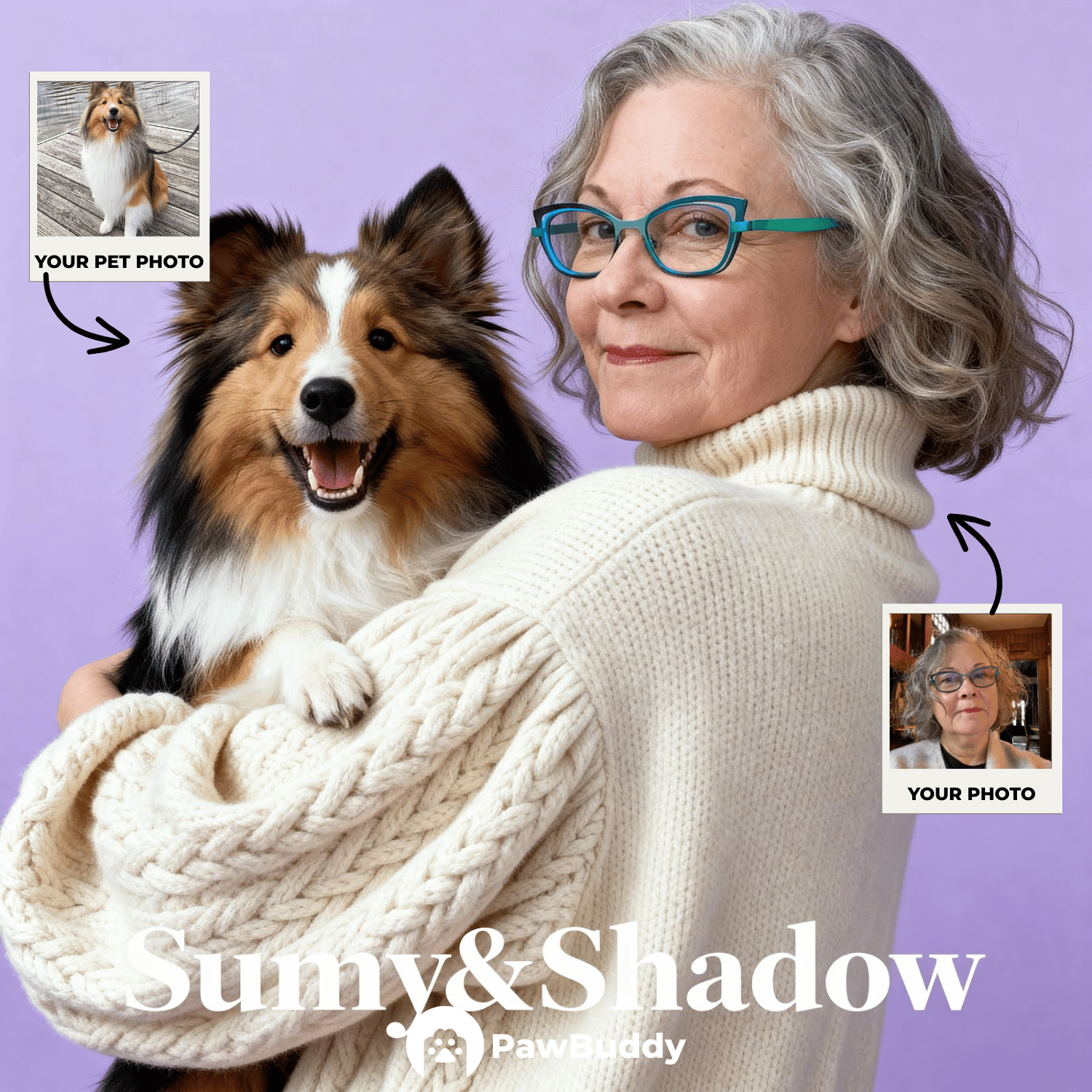 Custom Human & Pet Portrait Lavender Smile Studio Digital Artwork - Personalized High-Resolution Artwork for Pet Lovers, Perfect for Online Sharing or as a Unique Joyful Keepsake