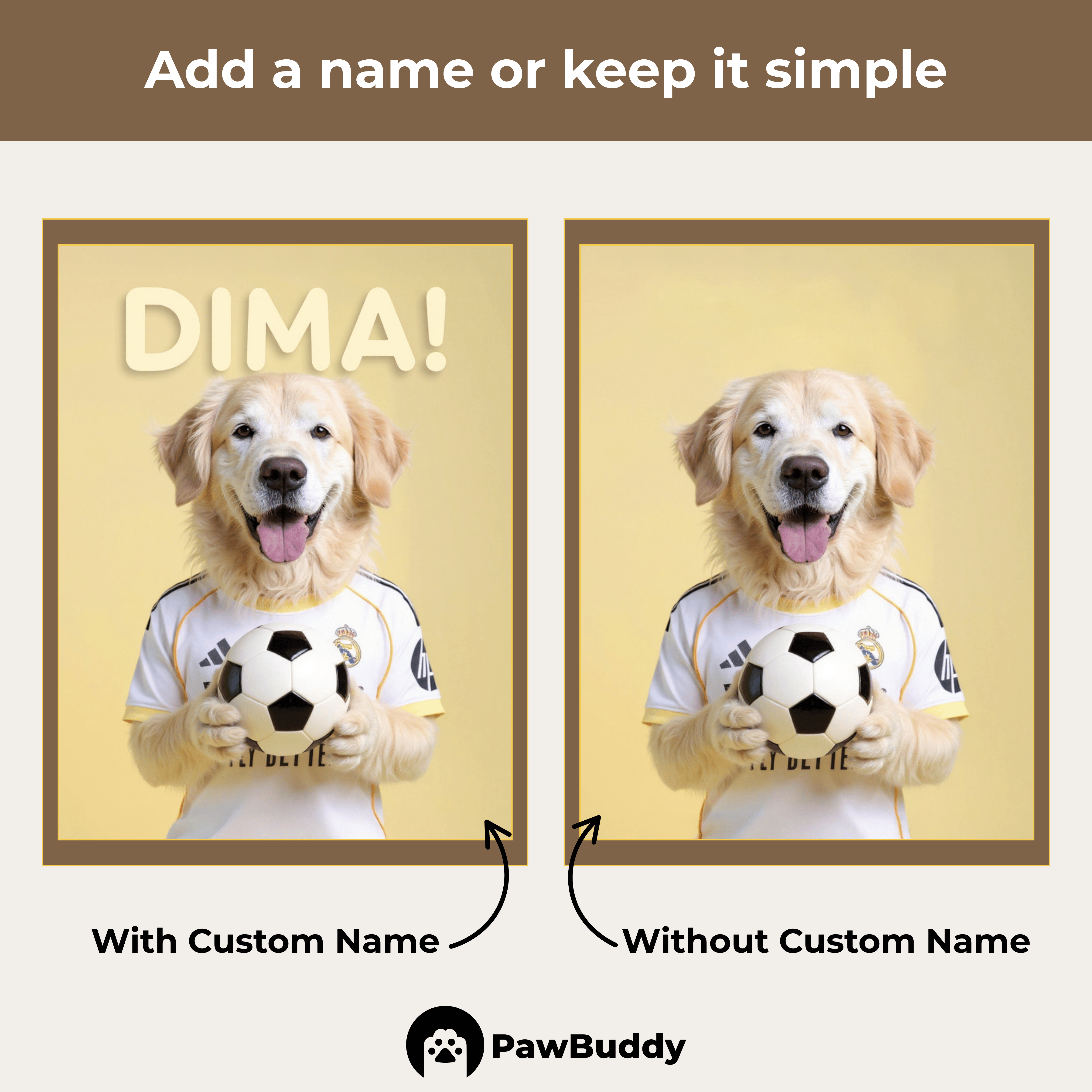 Custom Pet Portrait Golden Royal Legacy Soccer Style Digital Artwork – Personalized High-Resolution Artwork for Pet Lovers, Perfect for Online Sharing or as a Timeless Sports-Inspired Keepsake