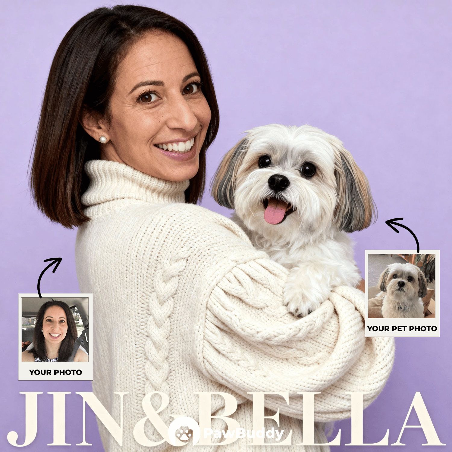 Custom Human & Pet Portrait Lavender Smile Studio Digital Artwork - Personalized High-Resolution Artwork for Pet Lovers, Perfect for Online Sharing or as a Unique Joyful Keepsake
