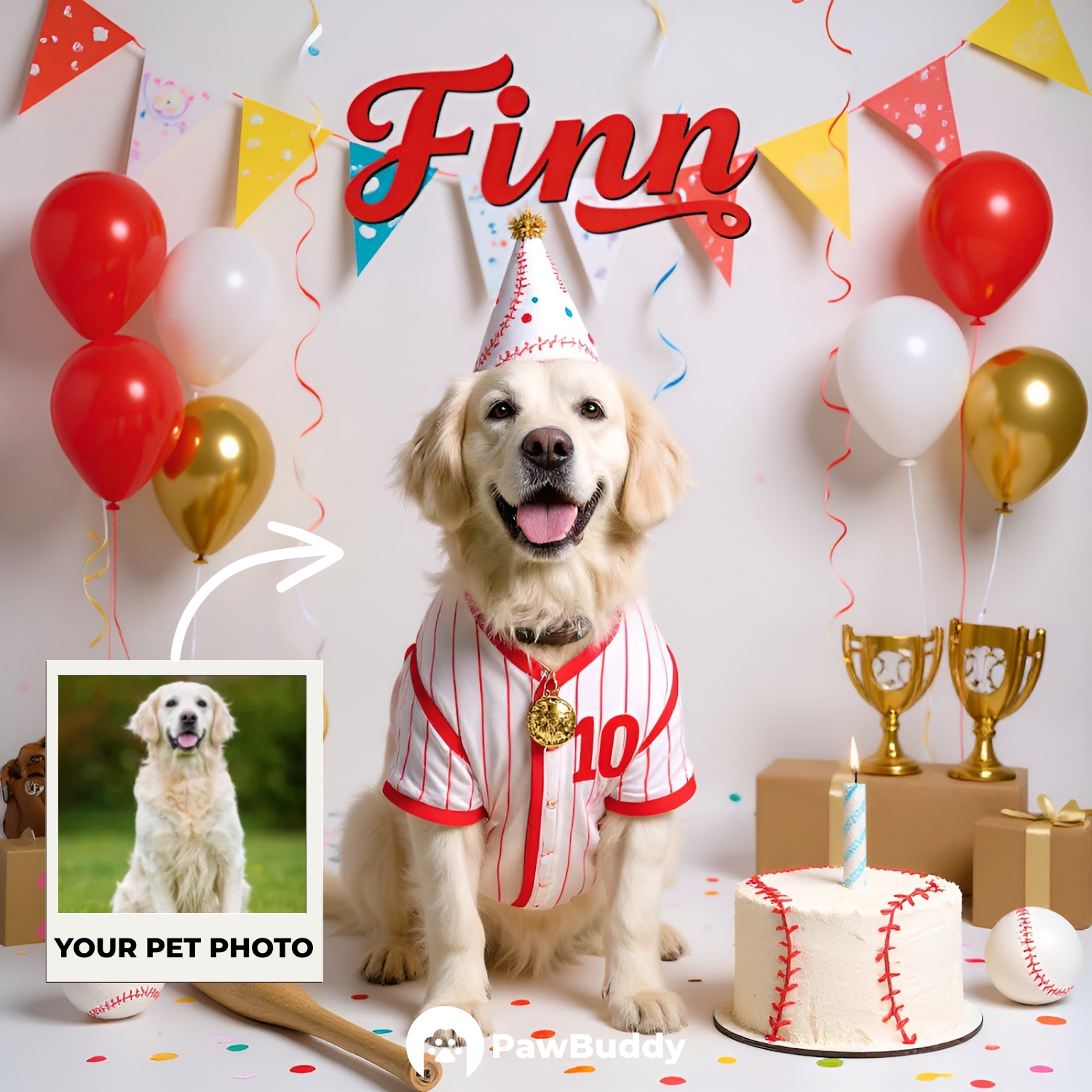 Custom Pet Portrait Sporty Birthday Celebration Digital Artwork - Personalized High-Resolution Artwork for Pet Lovers, Perfect for Online Sharing or as a Unique Sport-Themed Keepsake