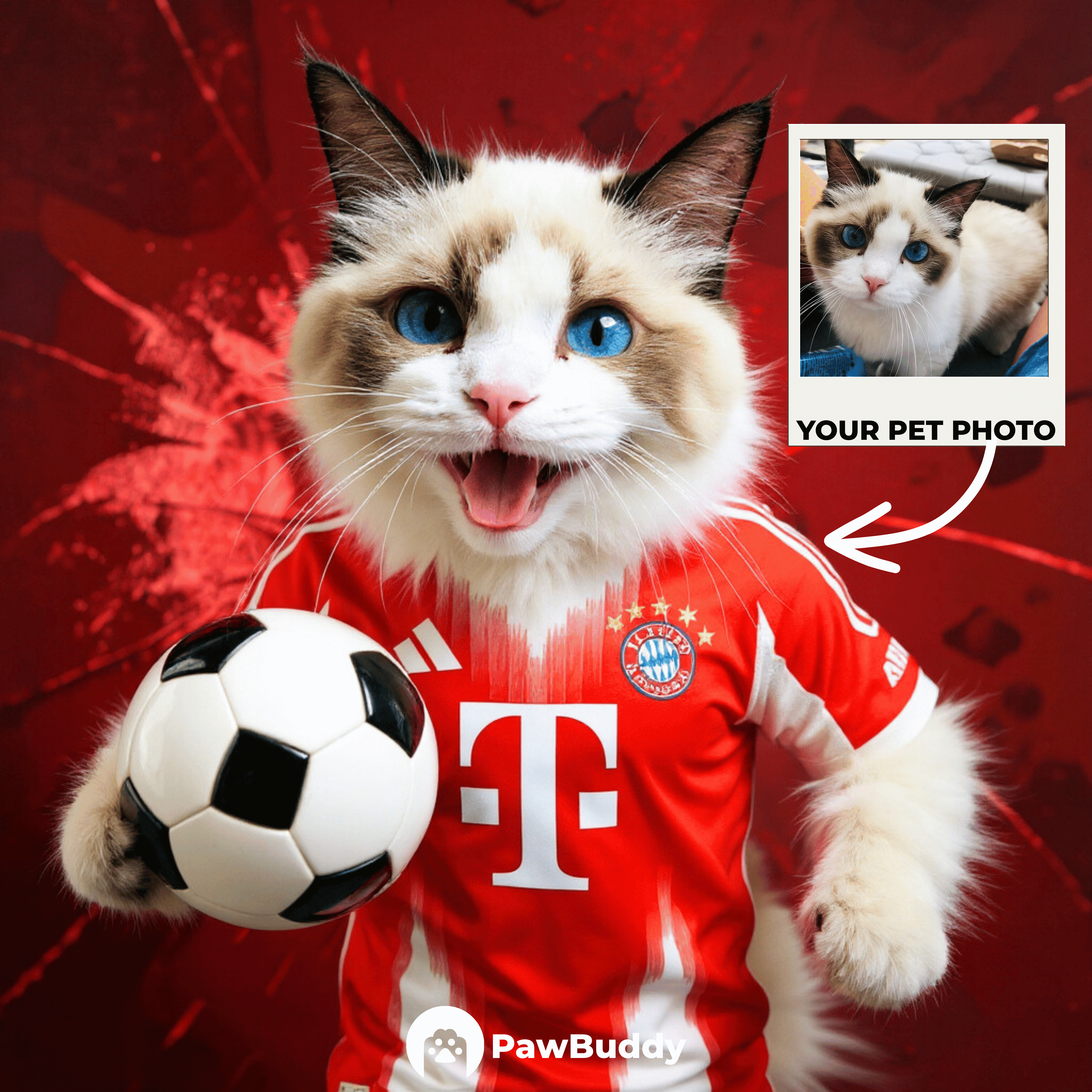 Custom Pet Portrait Scarlet Victory Champion Style Digital Artwork – Personalized High-Resolution Artwork for Pet Lovers, Perfect for Online Sharing or as a Bold Sports-Inspired Keepsake