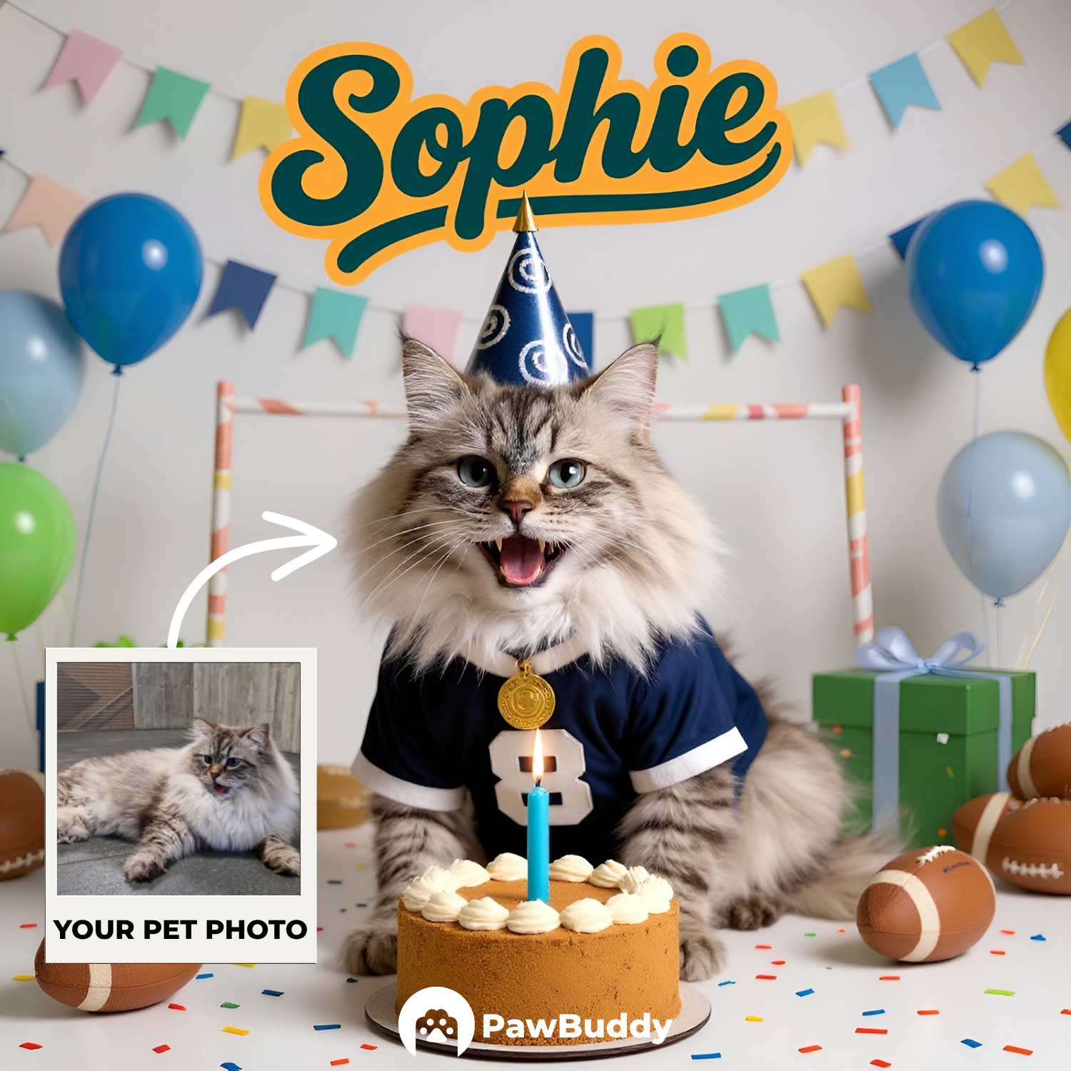 Custom Pet Portrait Sporty Birthday Celebration Digital Artwork - Personalized High-Resolution Artwork for Pet Lovers, Perfect for Online Sharing or as a Unique Sport-Themed Keepsake