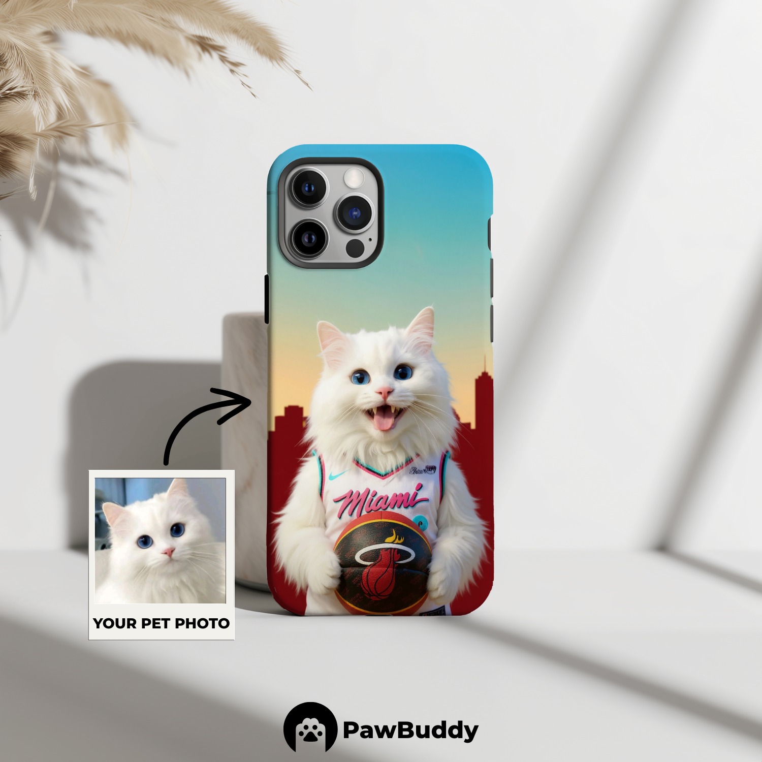 Custom Pet Phone Case for iPhone 11–17, Personalized Sunset City Slam Basketball Portrait Design, Dual-Layer Shockproof PC+TPU Protective Cover with Glossy Wraparound Printing, Unique Gift for Pet Lovers