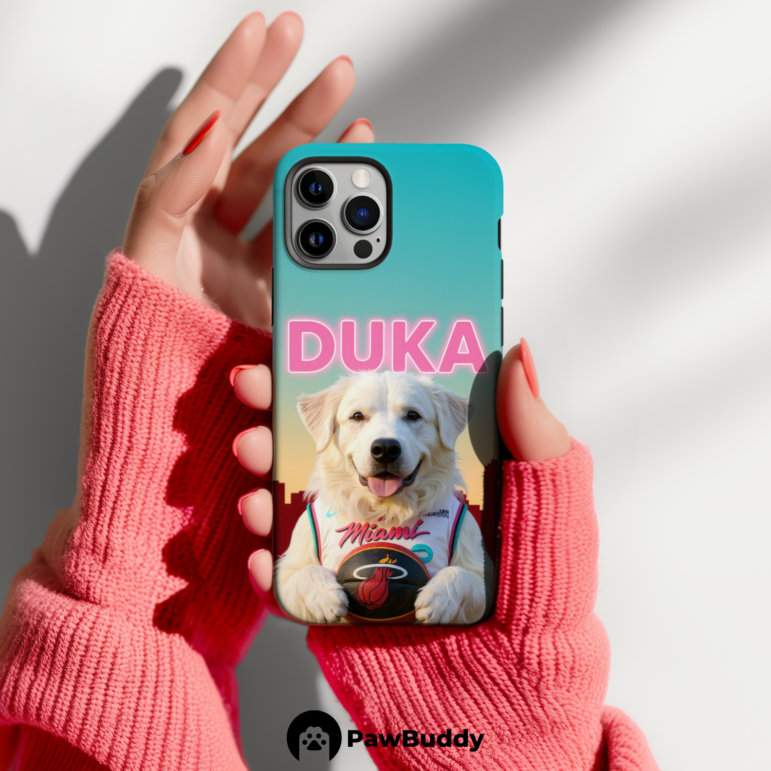 Custom Pet Phone Case for iPhone 11–17, Personalized Sunset City Slam Basketball Portrait Design, Dual-Layer Shockproof PC+TPU Protective Cover with Glossy Wraparound Printing, Unique Gift for Pet Lovers