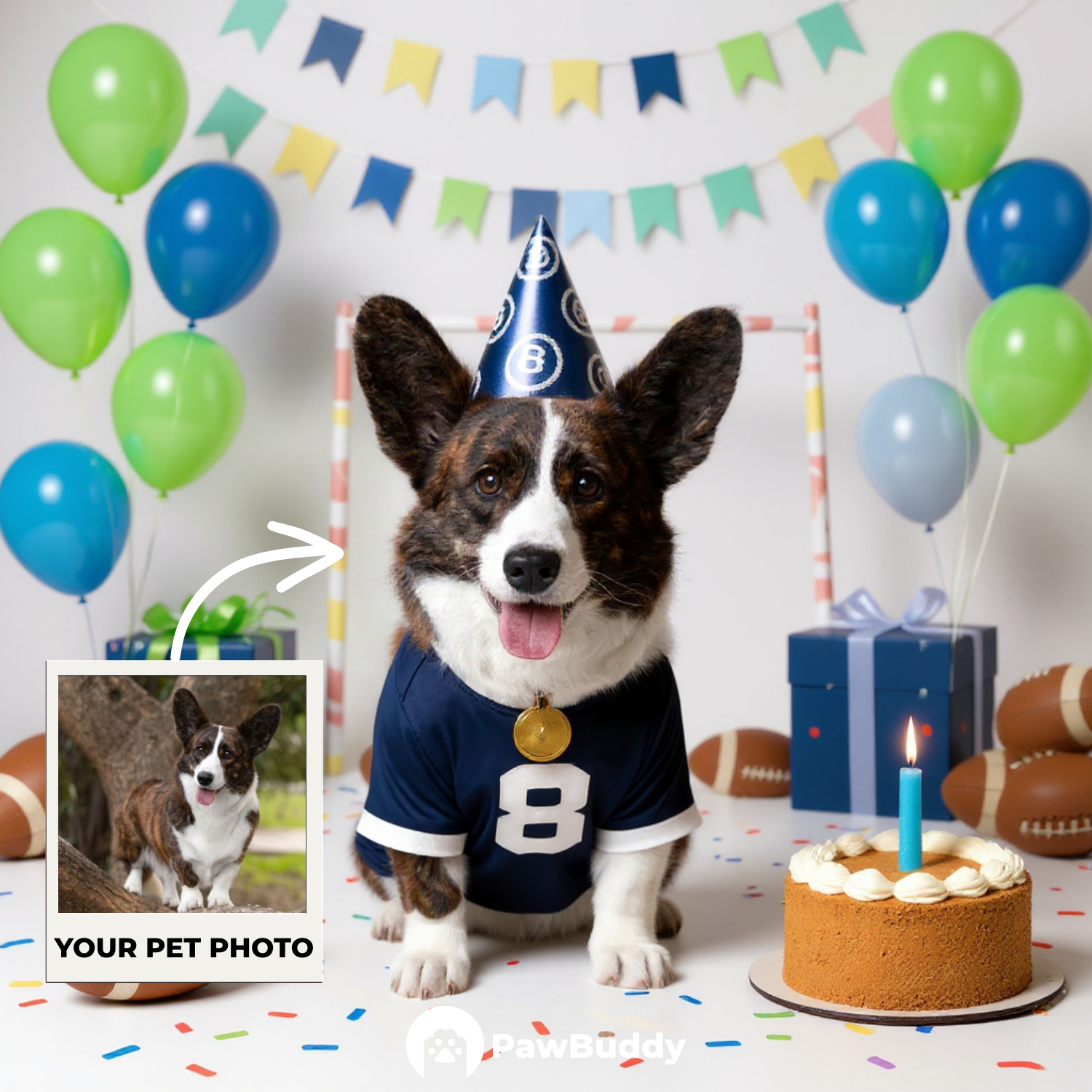 Custom Pet Portrait Sporty Birthday Celebration Digital Artwork - Personalized High-Resolution Artwork for Pet Lovers, Perfect for Online Sharing or as a Unique Sport-Themed Keepsake
