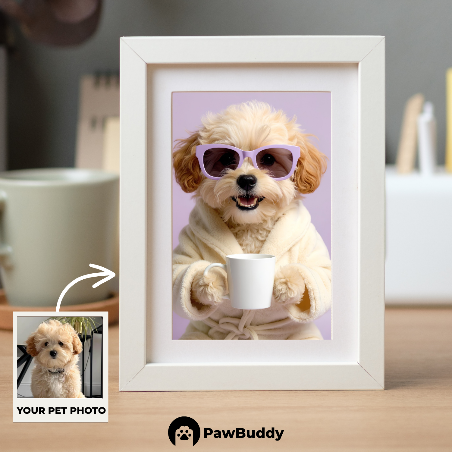 Custom Pet Poster Cozy Spa Day Portrait with Lavender Background – Personalized High-Resolution Matte Print for Wall Art, Home Decor, or Unique Gifts for Pet Lovers (Frame Not Included)