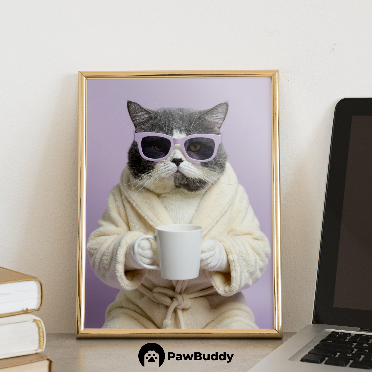 Custom Pet Poster Cozy Spa Day Portrait with Lavender Background – Personalized High-Resolution Matte Print for Wall Art, Home Decor, or Unique Gifts for Pet Lovers (Frame Not Included)
