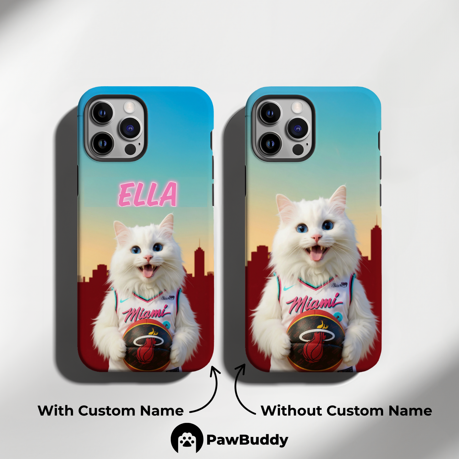 Custom Pet Phone Case for iPhone 11–17, Personalized Sunset City Slam Basketball Portrait Design, Dual-Layer Shockproof PC+TPU Protective Cover with Glossy Wraparound Printing, Unique Gift for Pet Lovers