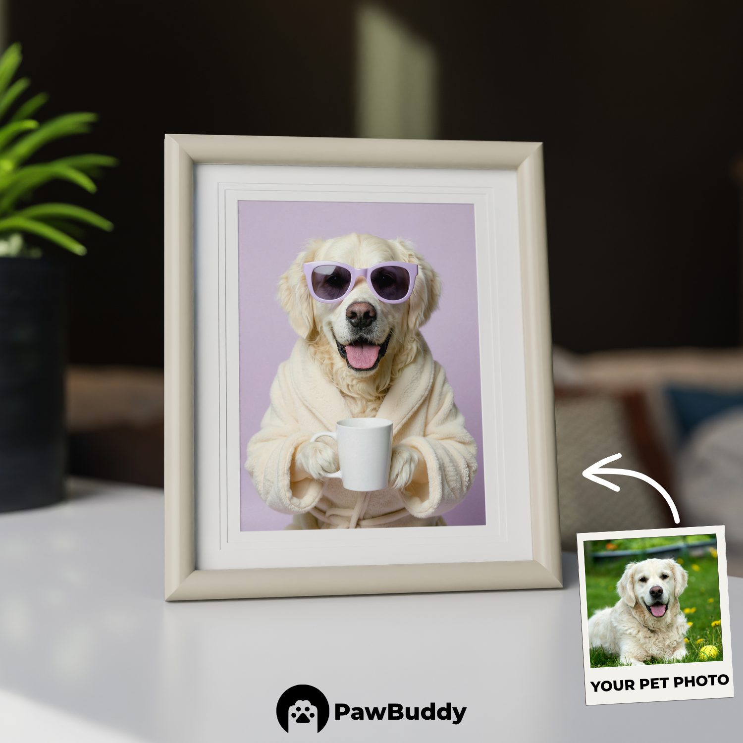 Custom Pet Poster Cozy Spa Day Portrait with Lavender Background – Personalized High-Resolution Matte Print for Wall Art, Home Decor, or Unique Gifts for Pet Lovers (Frame Not Included)