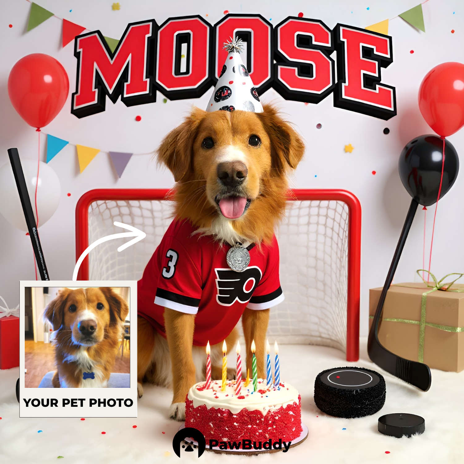 Custom Pet Portrait Sporty Birthday Celebration Digital Artwork - Personalized High-Resolution Artwork for Pet Lovers, Perfect for Online Sharing or as a Unique Sport-Themed Keepsake