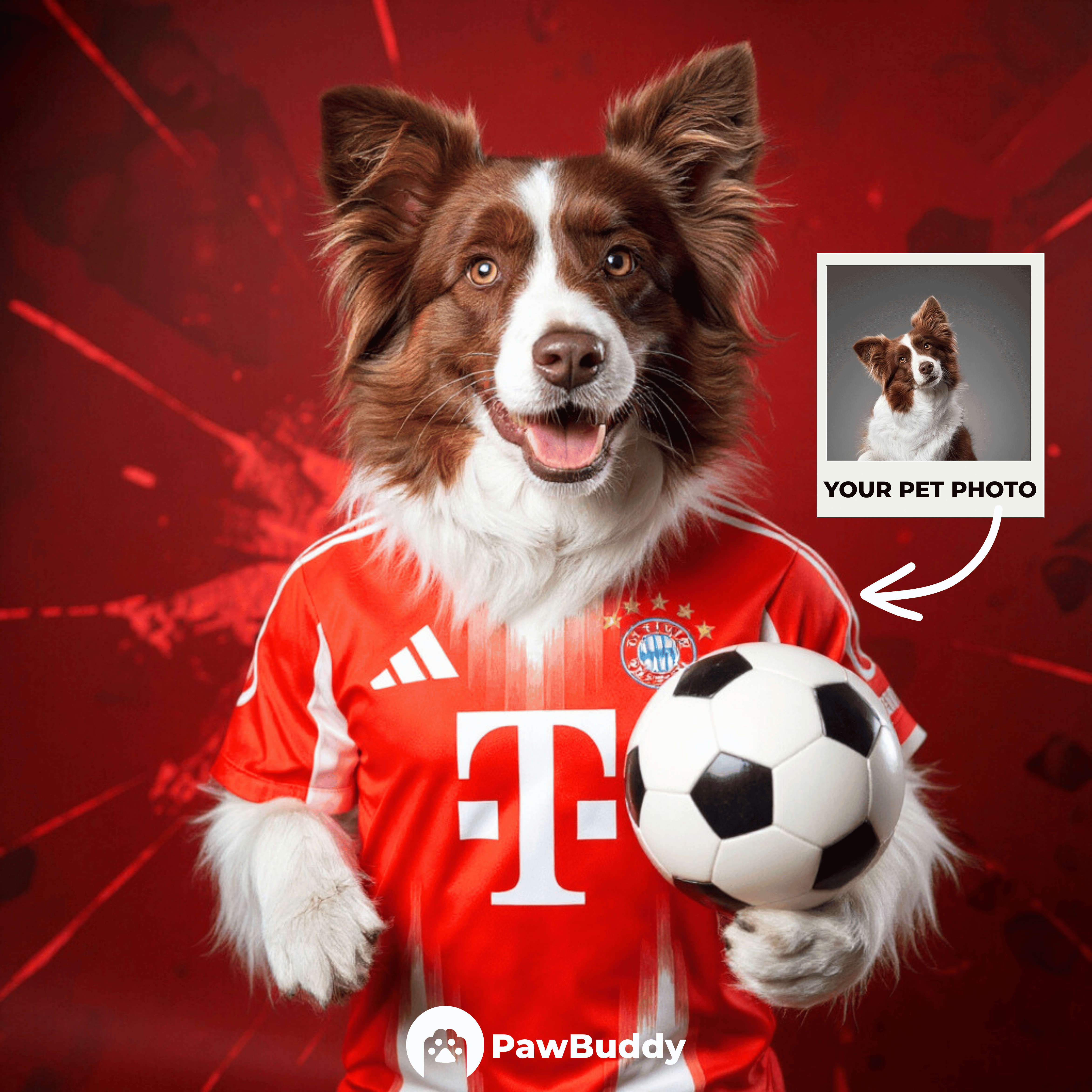 Custom Pet Portrait Scarlet Victory Champion Style Digital Artwork – Personalized High-Resolution Artwork for Pet Lovers, Perfect for Online Sharing or as a Bold Sports-Inspired Keepsake