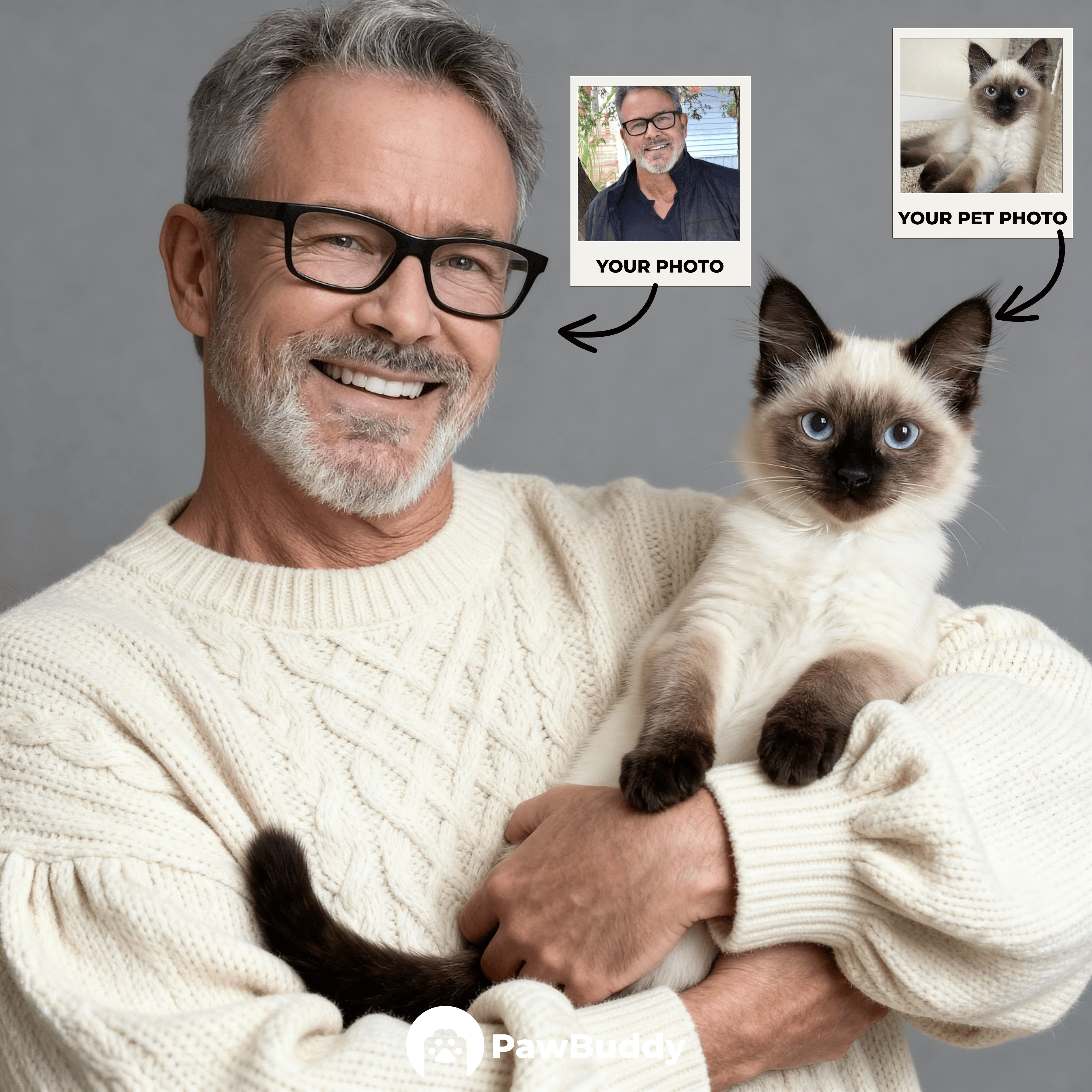 Custom Human & Pet Portrait Classic Grey Studio Digital Artwork - Personalized High-Resolution Artwork for Pet Lovers, Perfect for Online Sharing or as a Unique Timeless Keepsake