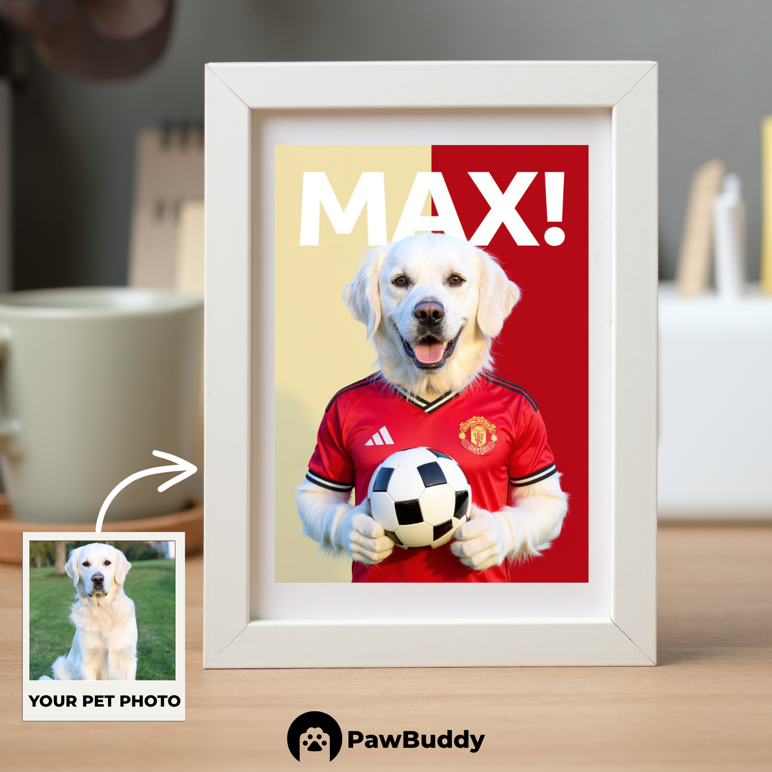 Custom Pet Poster Red Champion Football Portrait – Personalized High-Resolution Matte Print for Wall Art, Home Decor, or Unique Gifts for Pet Lovers (Frame Not Included)