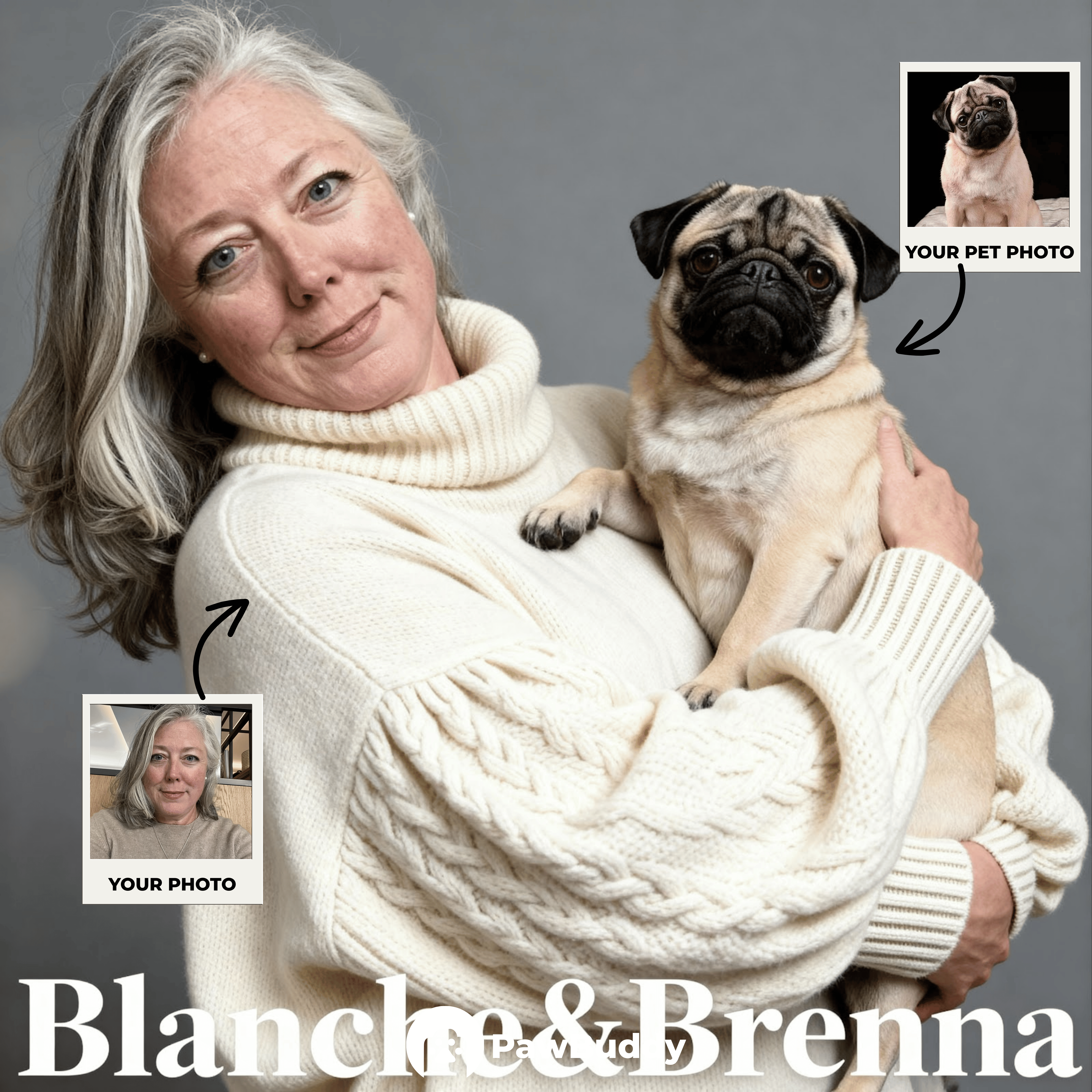 Custom Human & Pet Portrait Classic Grey Studio Digital Artwork - Personalized High-Resolution Artwork for Pet Lovers, Perfect for Online Sharing or as a Unique Timeless Keepsake