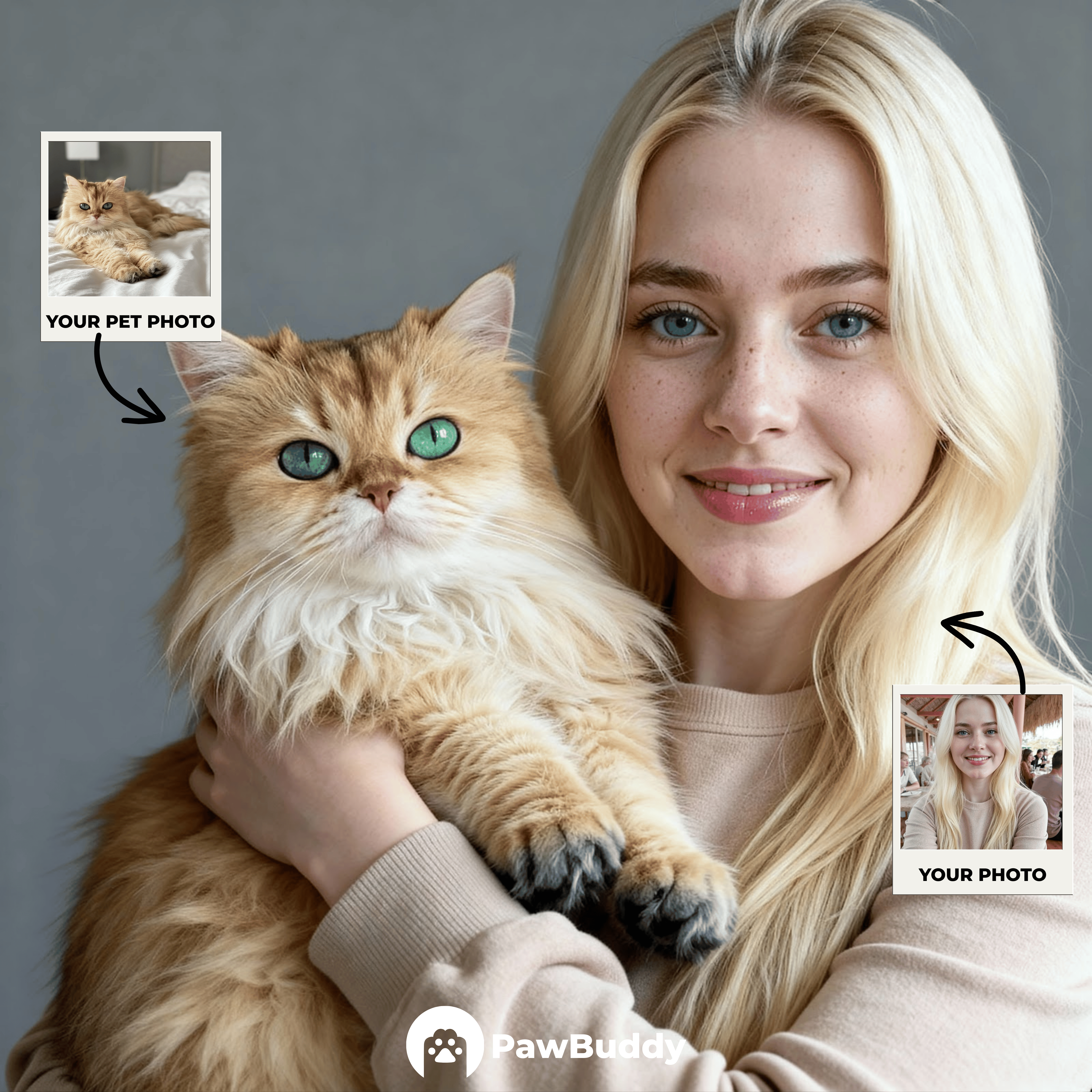 Custom Human & Pet Portrait Classic Grey Studio Digital Artwork - Personalized High-Resolution Artwork for Pet Lovers, Perfect for Online Sharing or as a Unique Timeless Keepsake