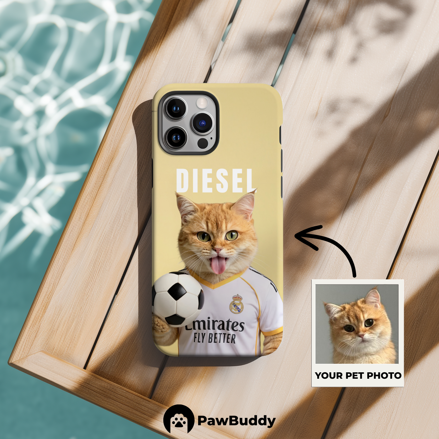 Custom Pet Phone Case for iPhone 11–17, Personalized Golden Ace Soccer Portrait Design, Dual-Layer Shockproof PC+TPU Protective Cover with Glossy Wraparound Printing, Unique Gift for Pet Lovers