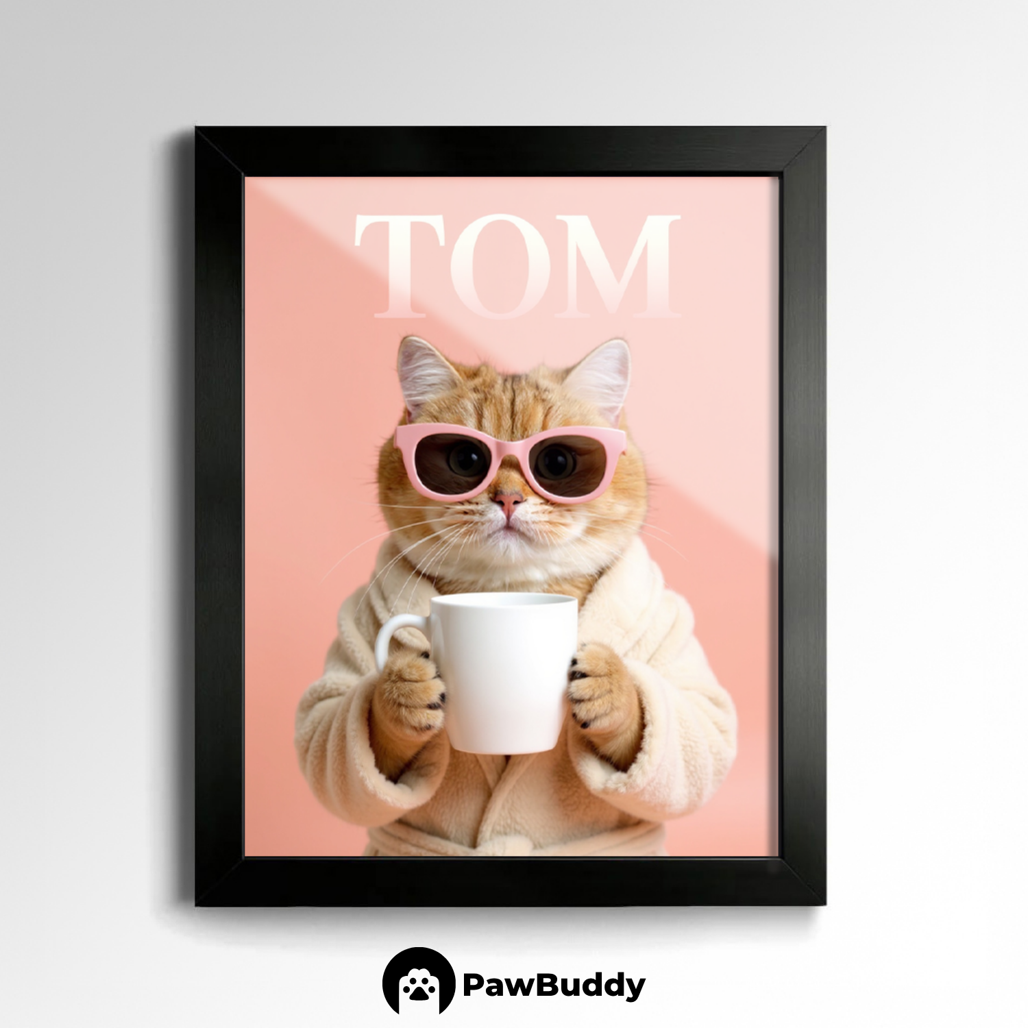 Custom Pet Poster Cozy Spa Day Portrait with Pink Background – Personalized High-Resolution Matte Print for Wall Art, Home Decor, or Unique Gifts for Pet Lovers (Frame Not Included)