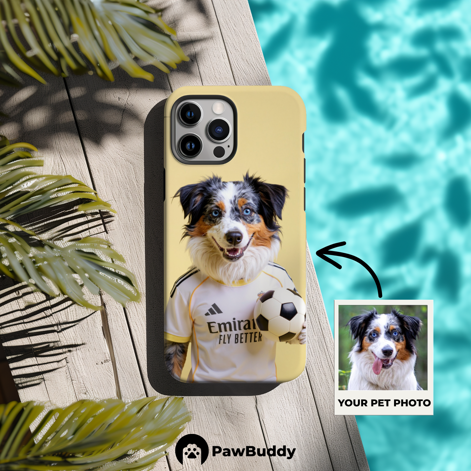 Custom Pet Phone Case for iPhone 11–17, Personalized Golden Ace Soccer Portrait Design, Dual-Layer Shockproof PC+TPU Protective Cover with Glossy Wraparound Printing, Unique Gift for Pet Lovers