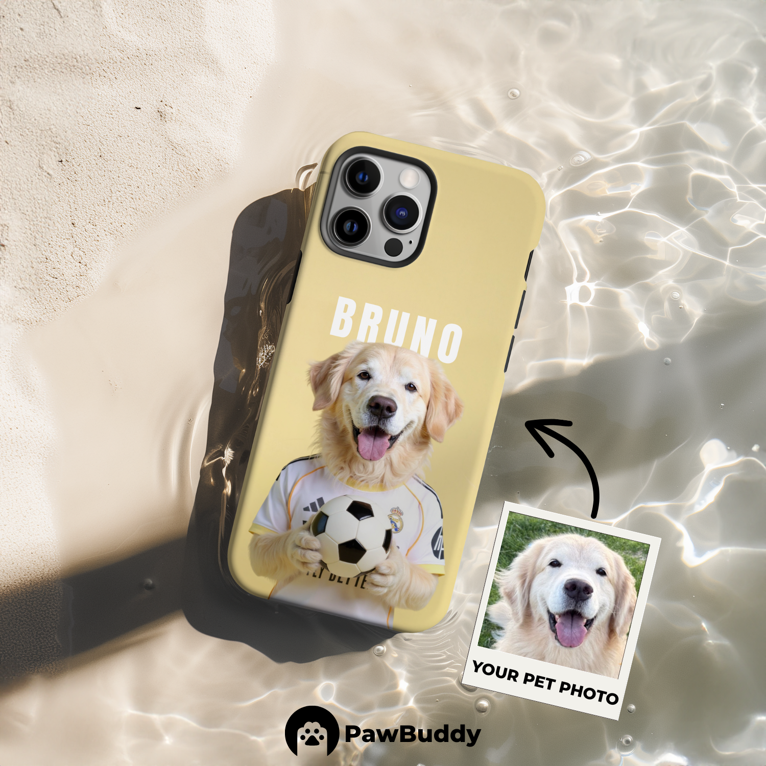 Custom Pet Phone Case for iPhone 11–17, Personalized Golden Ace Soccer Portrait Design, Dual-Layer Shockproof PC+TPU Protective Cover with Glossy Wraparound Printing, Unique Gift for Pet Lovers