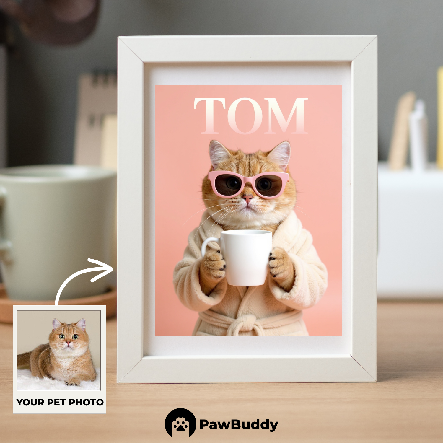 Custom Pet Poster Cozy Spa Day Portrait with Pink Background – Personalized High-Resolution Matte Print for Wall Art, Home Decor, or Unique Gifts for Pet Lovers (Frame Not Included)
