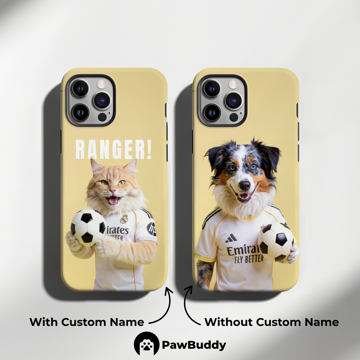 Custom Pet Phone Case for iPhone 11–17, Personalized Golden Ace Soccer Portrait Design, Dual-Layer Shockproof PC+TPU Protective Cover with Glossy Wraparound Printing, Unique Gift for Pet Lovers